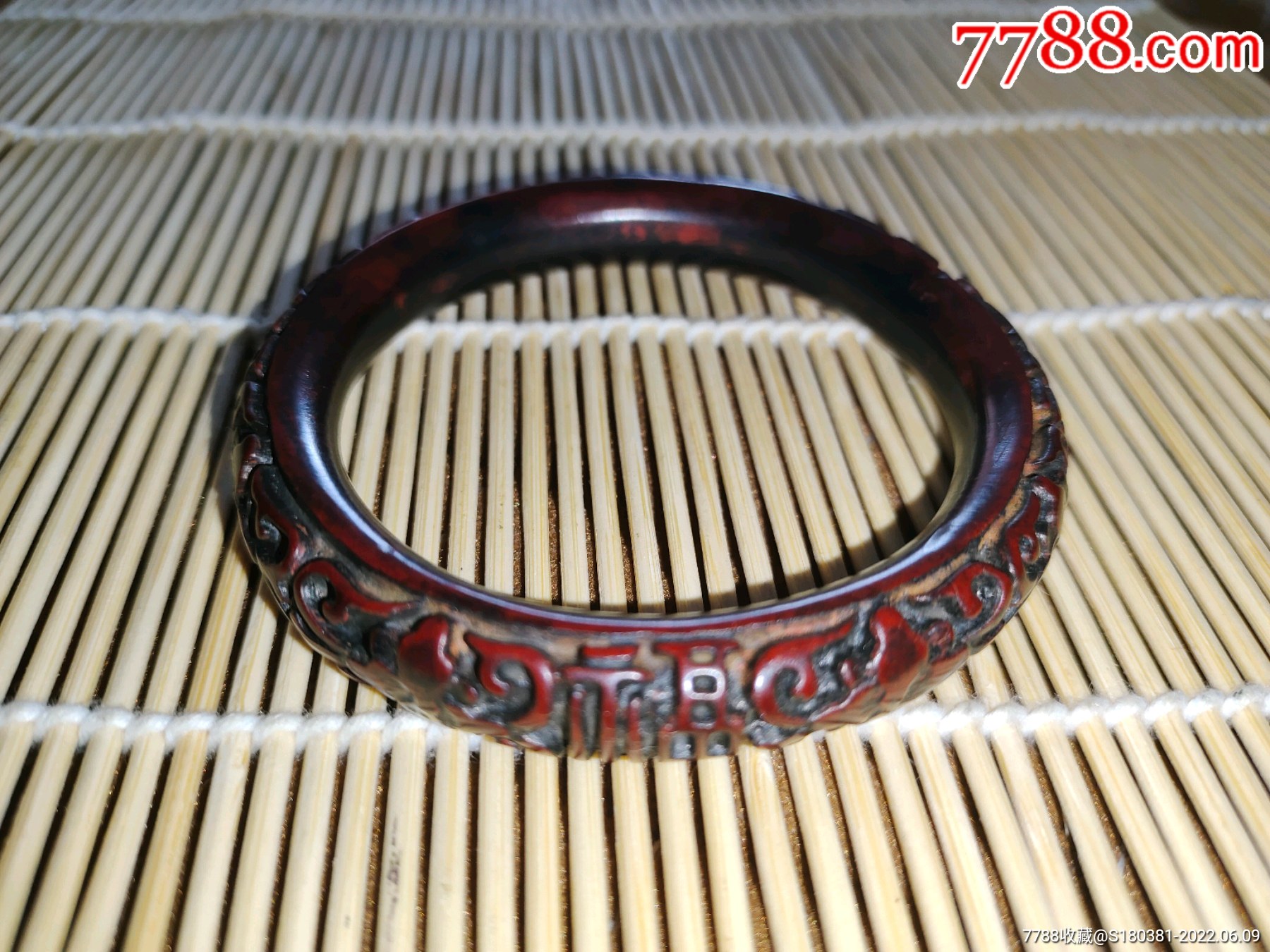 老漆器镯子大漆剔红雕漆福在眼前手镯