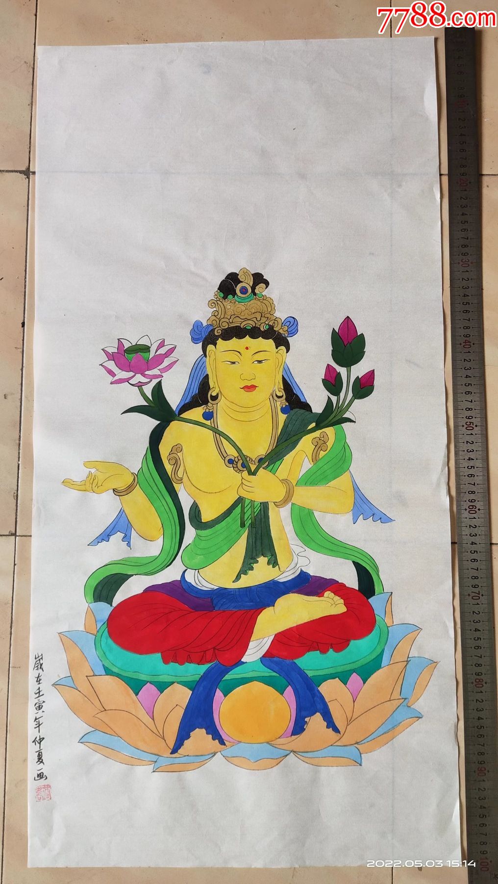 长100宽50厘米手绘工笔重彩人物画国画佛像画画的好包邮