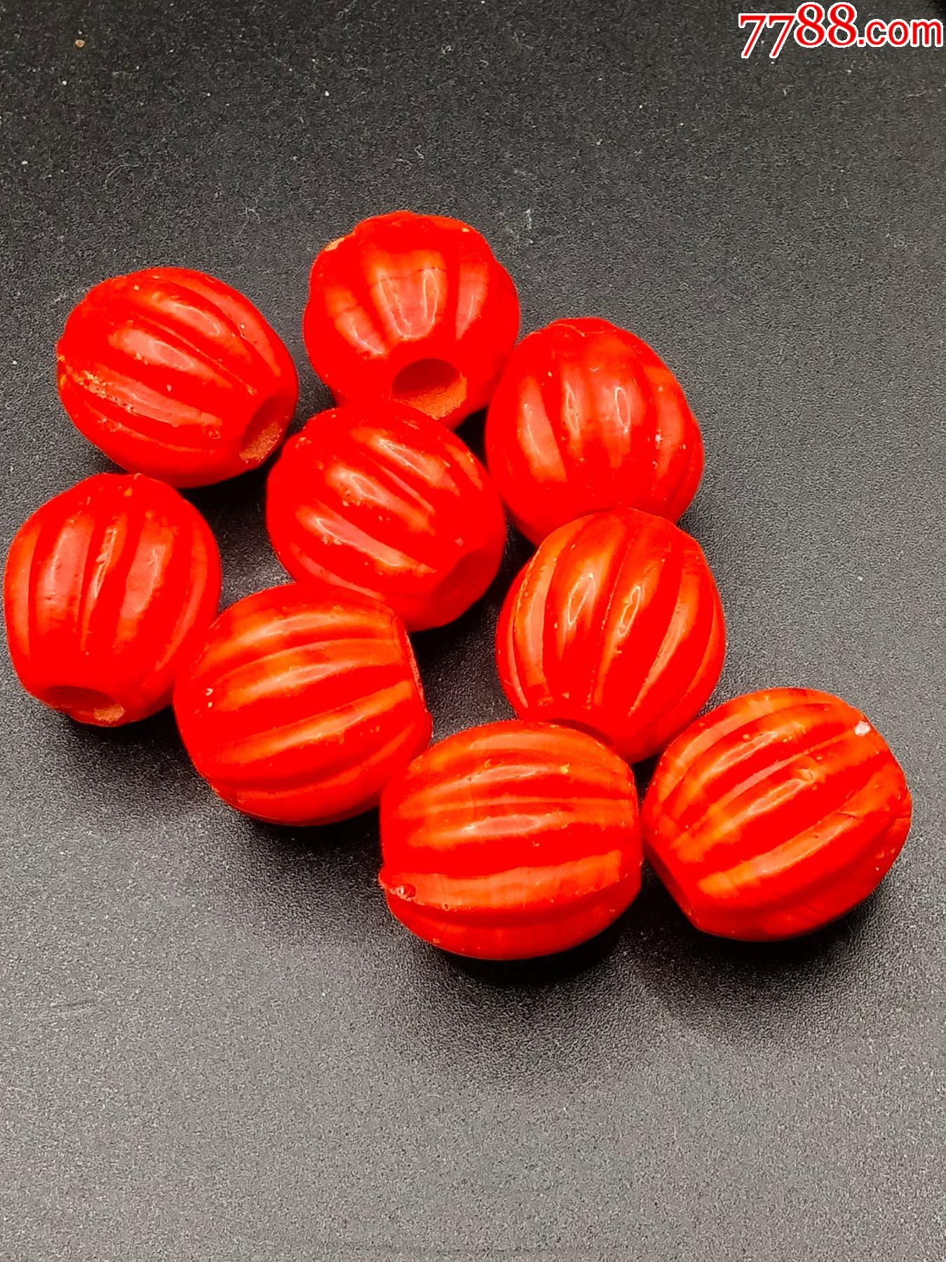 老红琉璃瓜棱珠-琉璃珠/球-7788老算盘收藏
