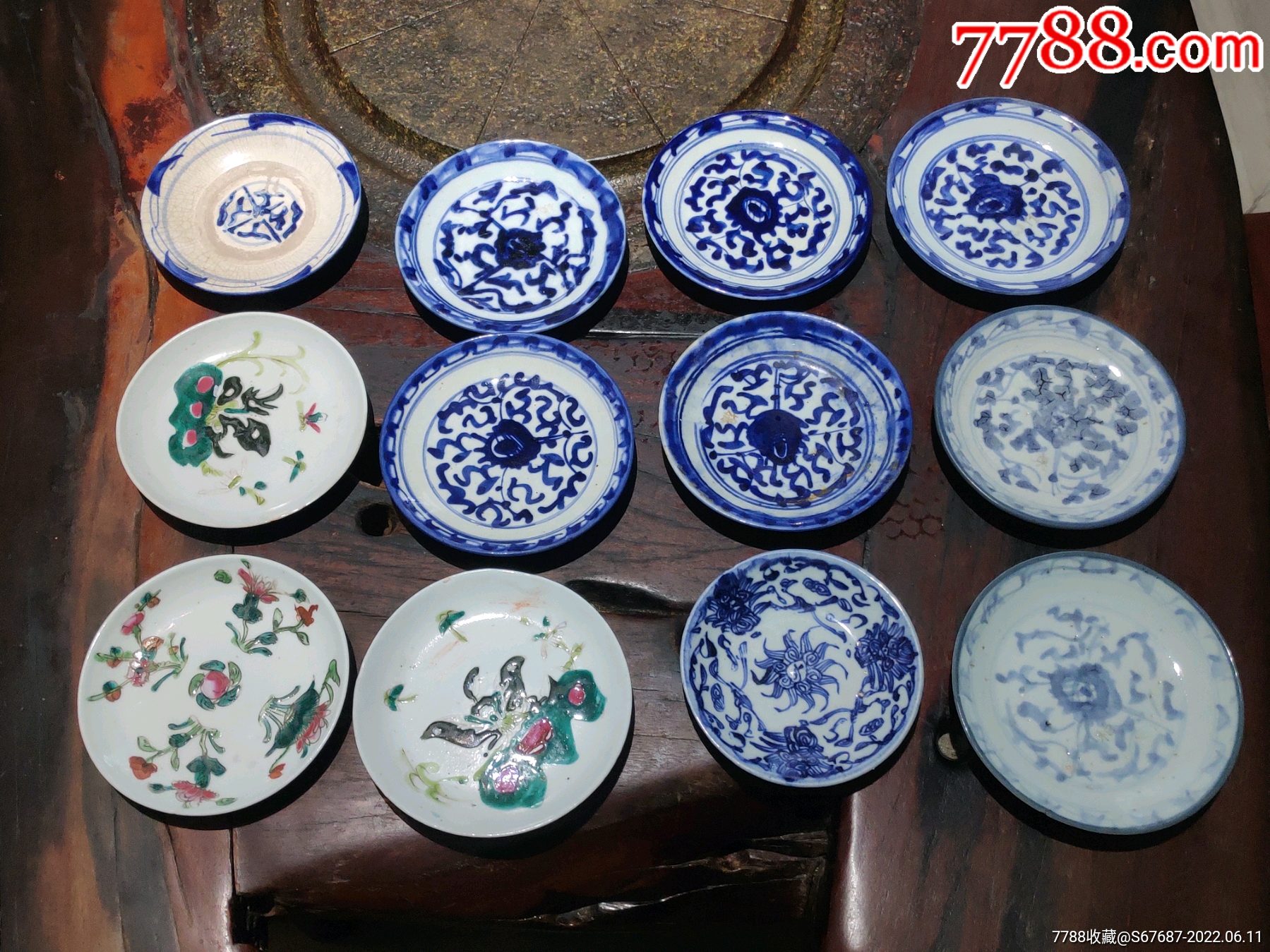 完整清代民国粉彩青花缠枝花盘一批