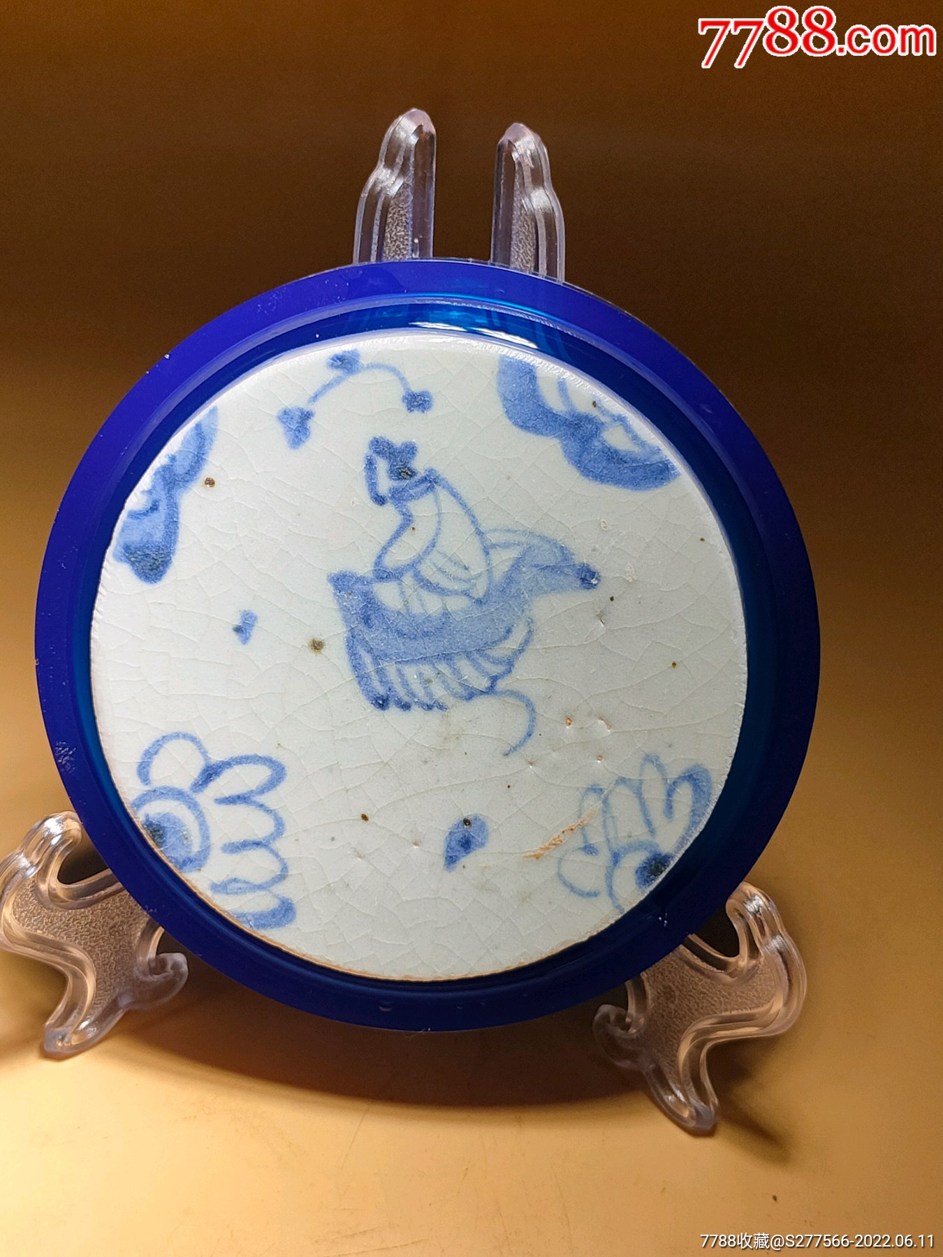 明代青花人物"仙人乘槎"图瓷片镶嵌加工的赏盘_瓷片_图片鉴赏_收藏