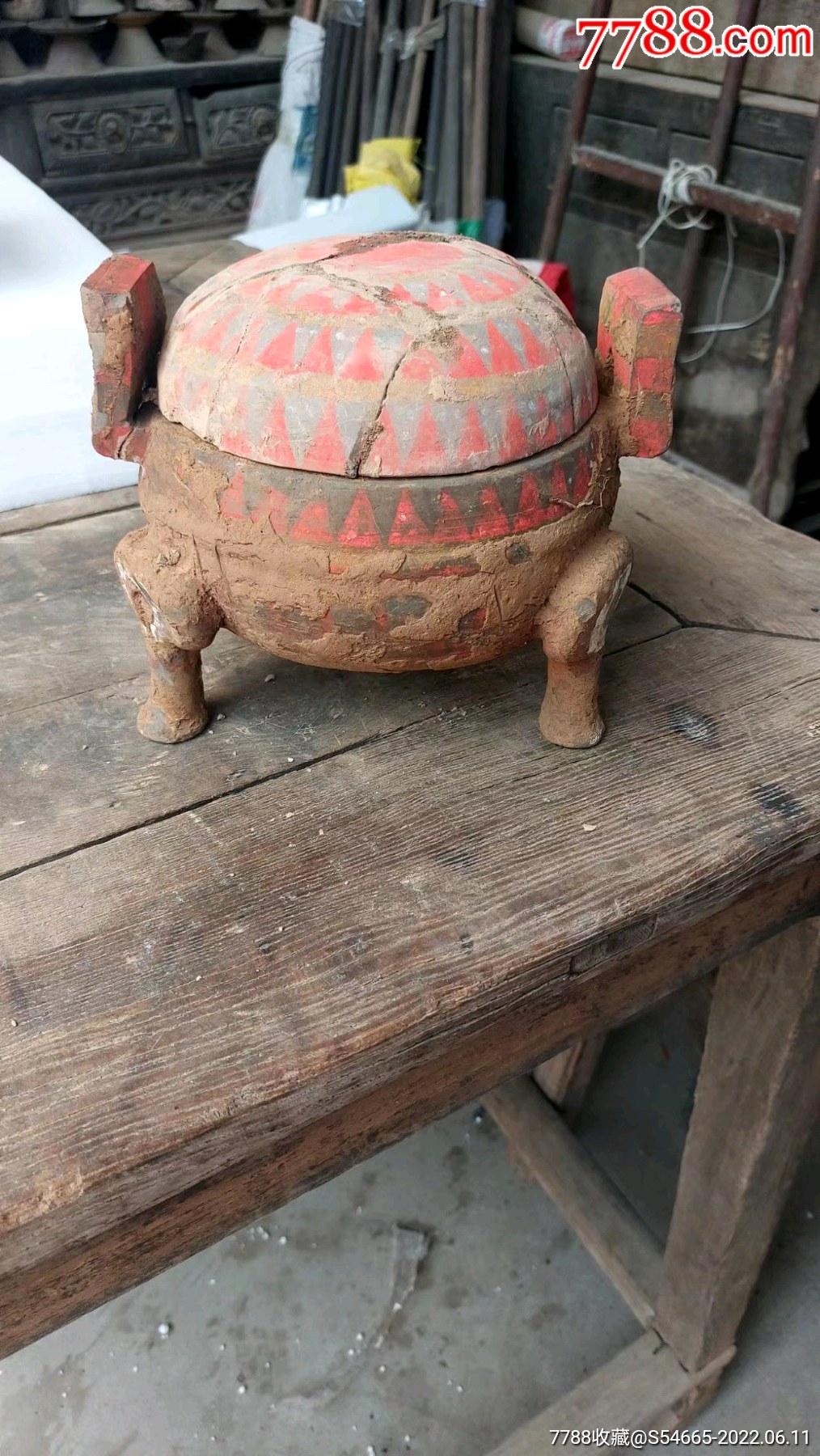战国汉代陶器红陶彩绘双耳三足鼎-价格:1200元-se87615732-彩陶-零售