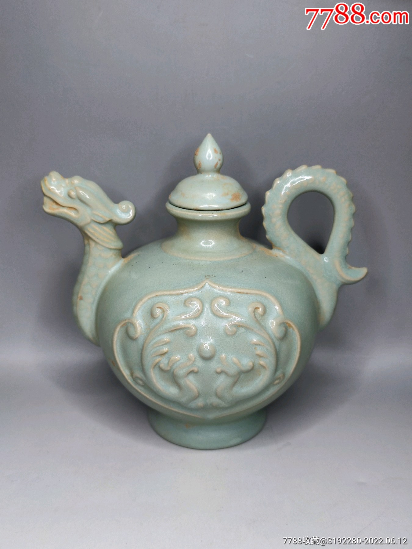 汝窑,龙头茶壶(工艺品).直径12cm高17cm.