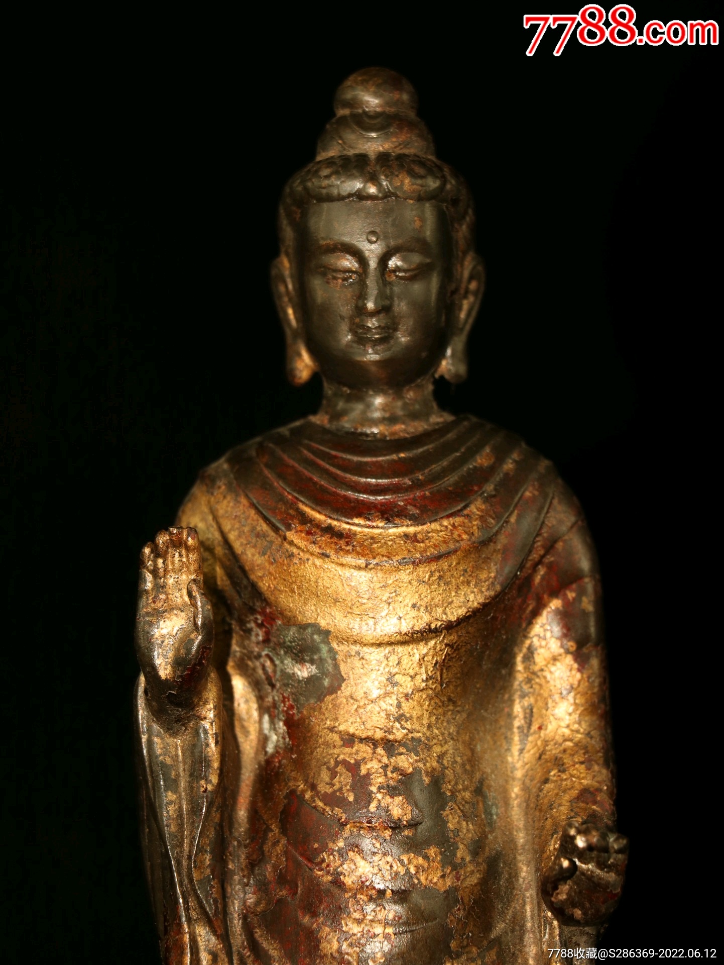 旧藏老铜胎泥金开光撒朱砂佛像如来佛祖神像一尊_铜像/铜佛像_第2张