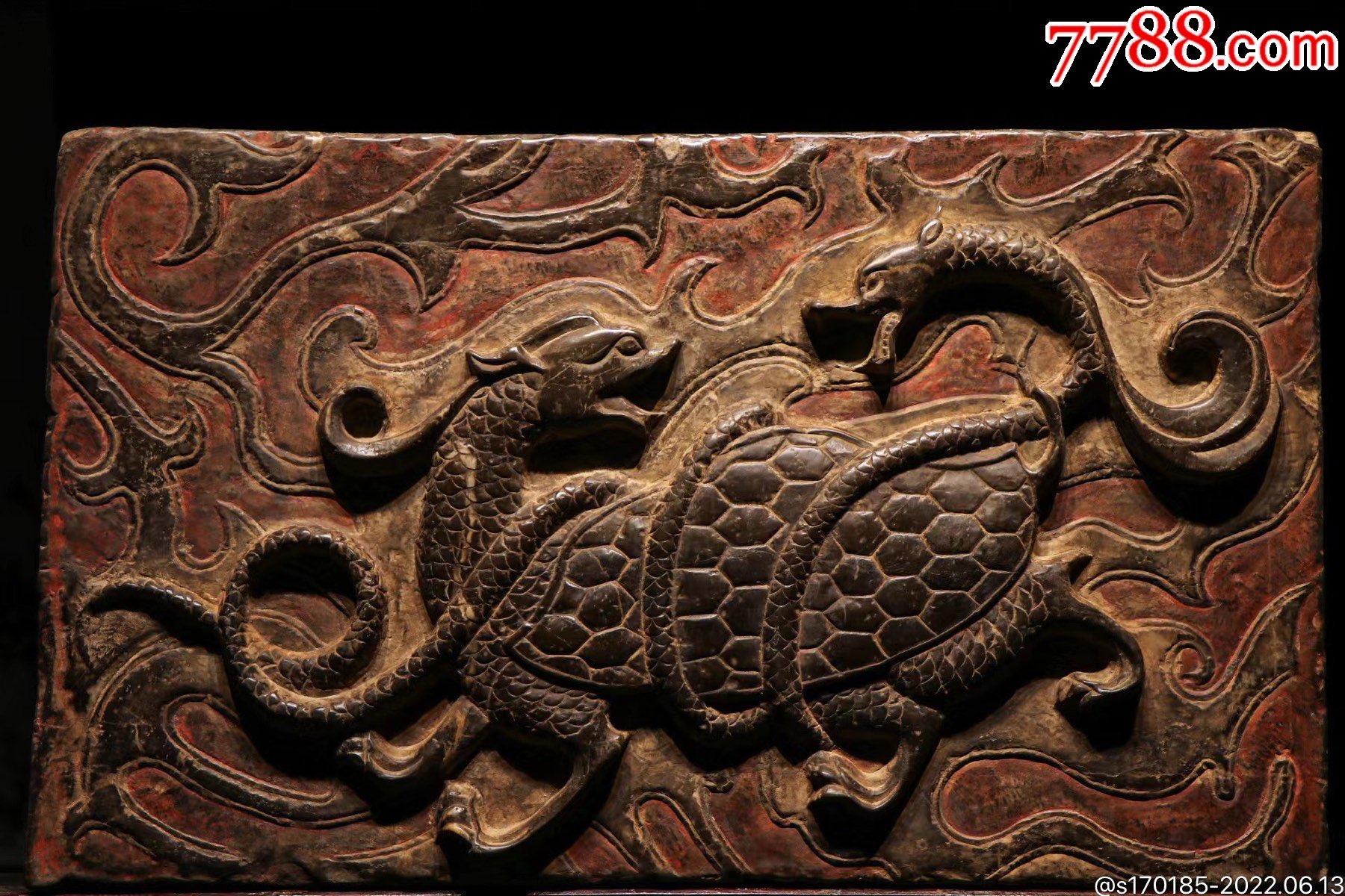青石玄武石板尺寸长75宽45厚10厘米高浮雕玄武神韵十足皮壳包浆苍