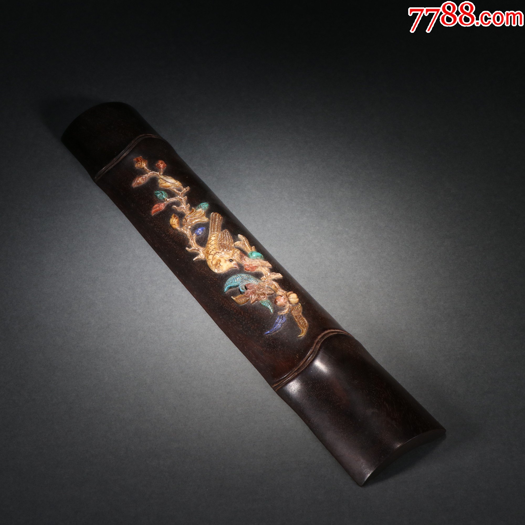 清代紫檀木镶百宝花鸟纹臂搁_其他文房用具_旧书收藏_回收价格_7788