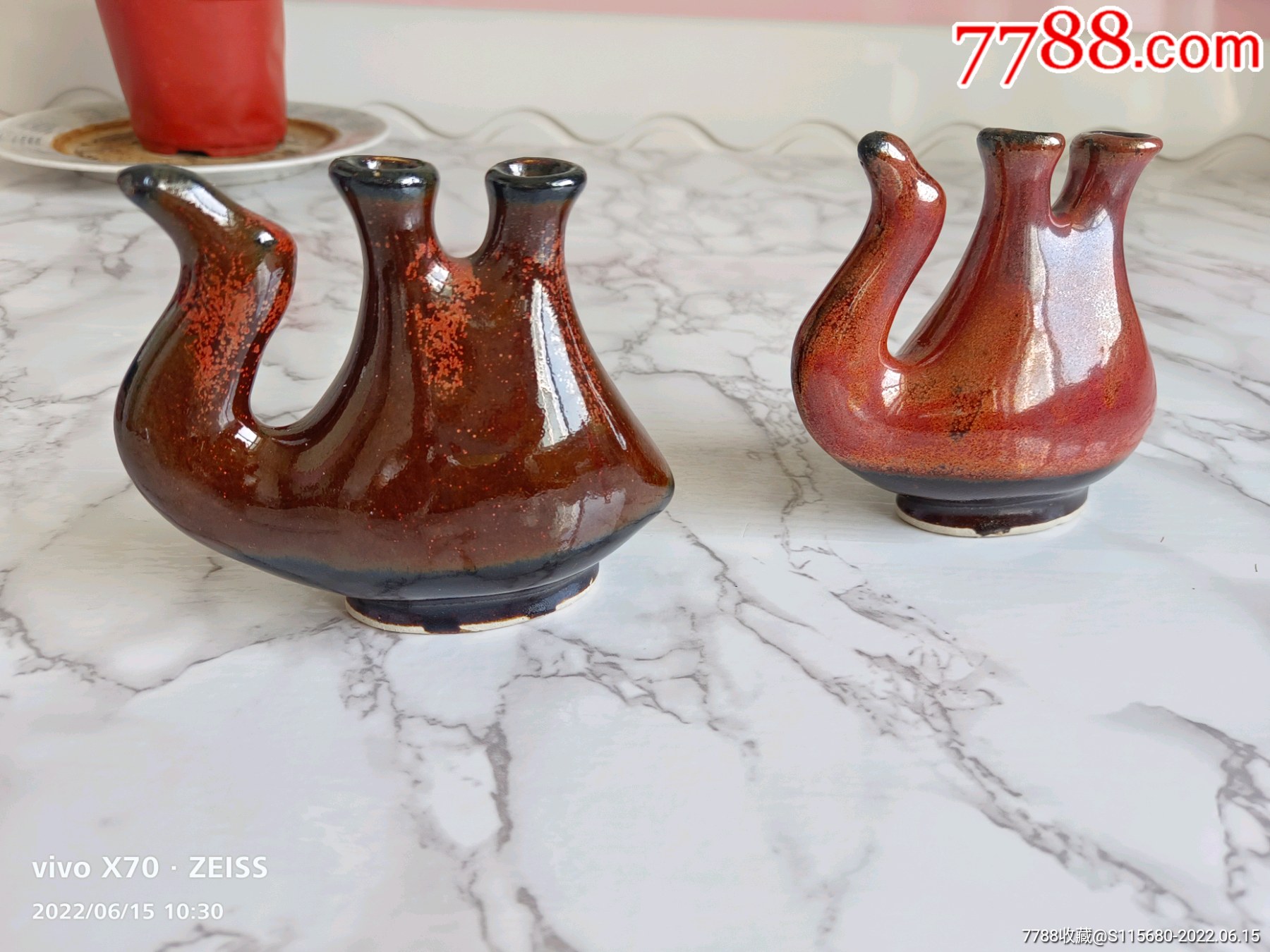 磁州窑七八十年代铁红釉骆驼花插