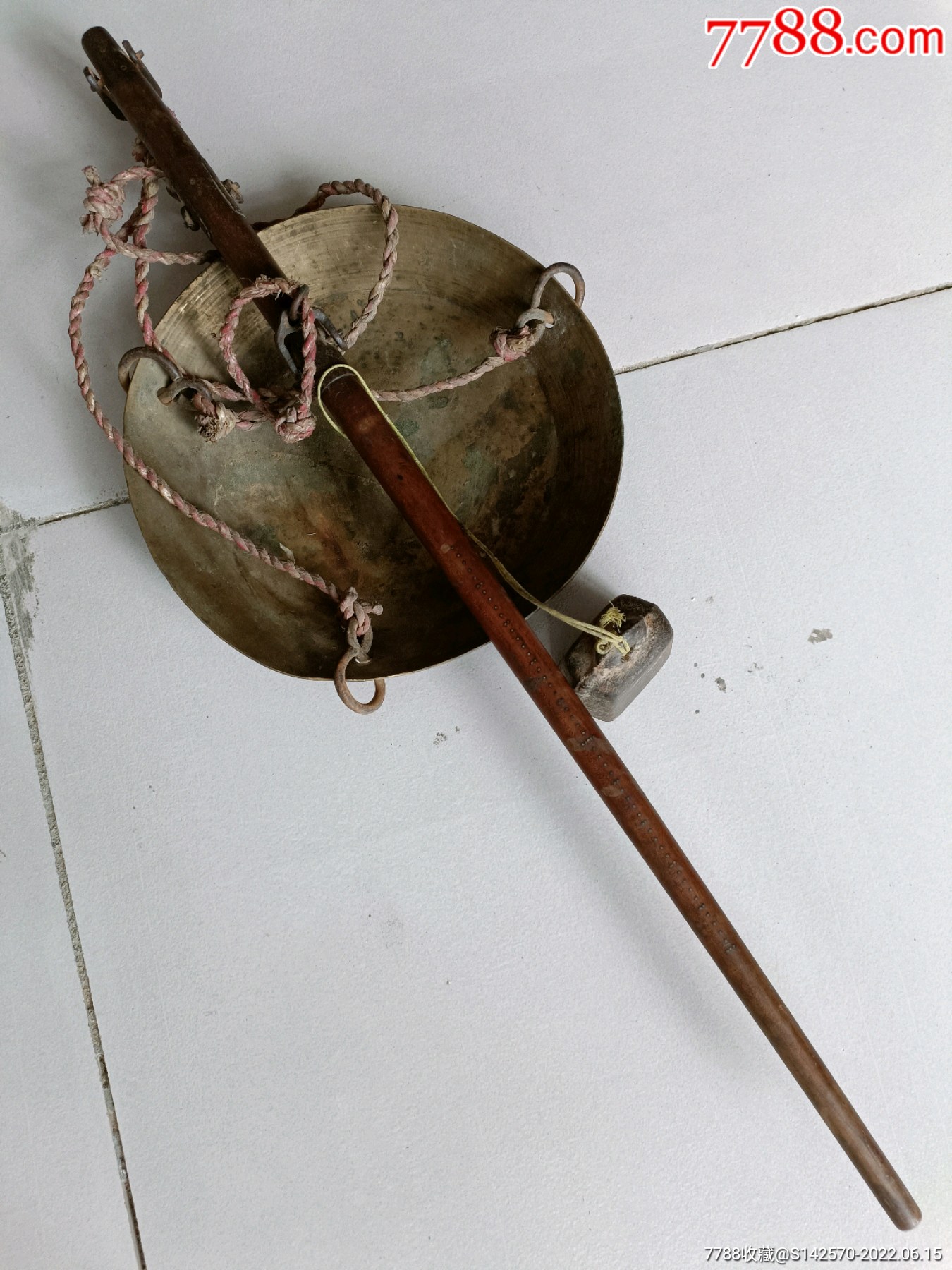 民国黄铜称盘硬杂木秤杆盘称完整可用保老保真_秤砣/砝码/古权_第1张