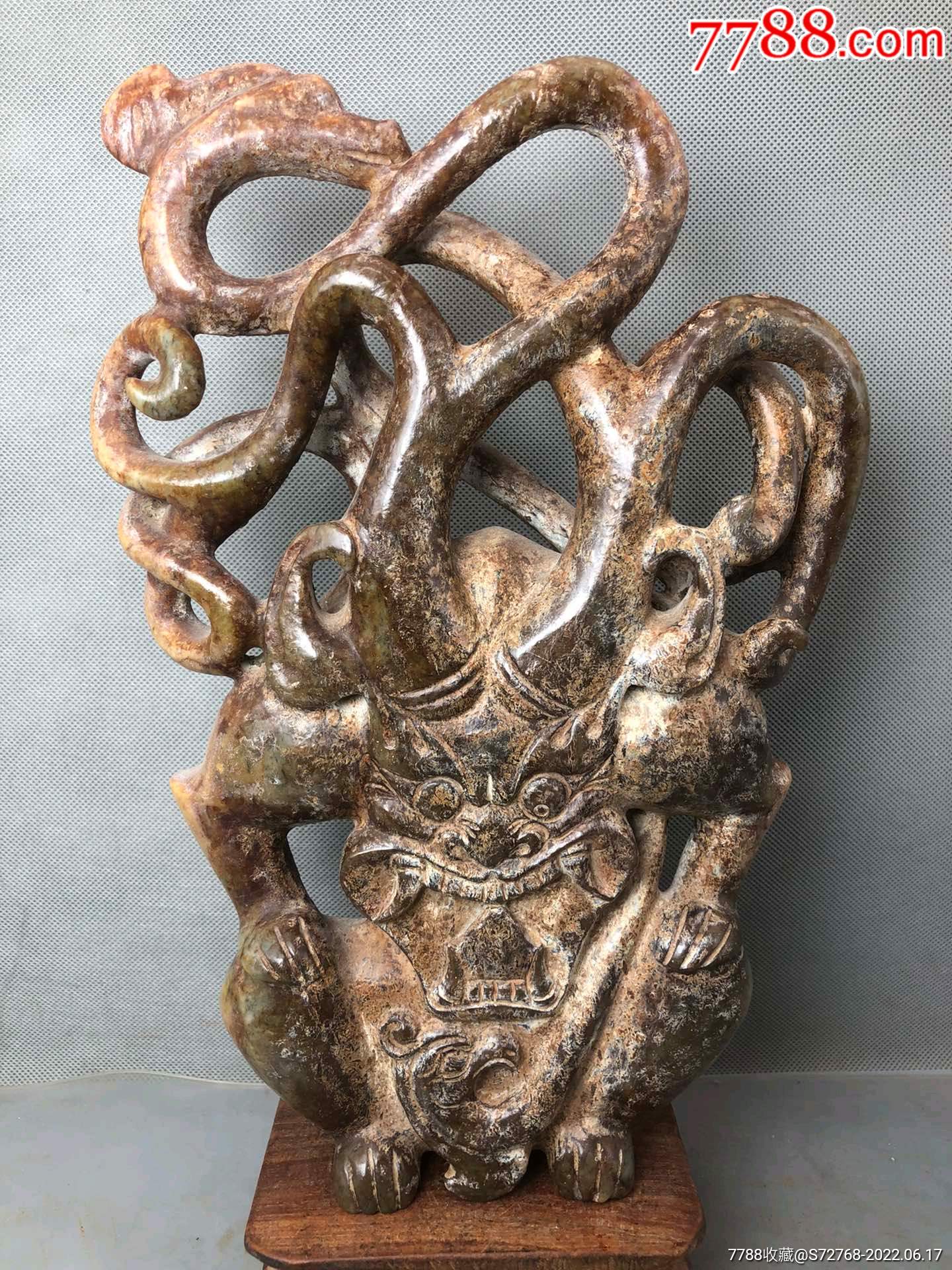 远古时期老新疆和田玉河磨玉红山文化人物大摆件