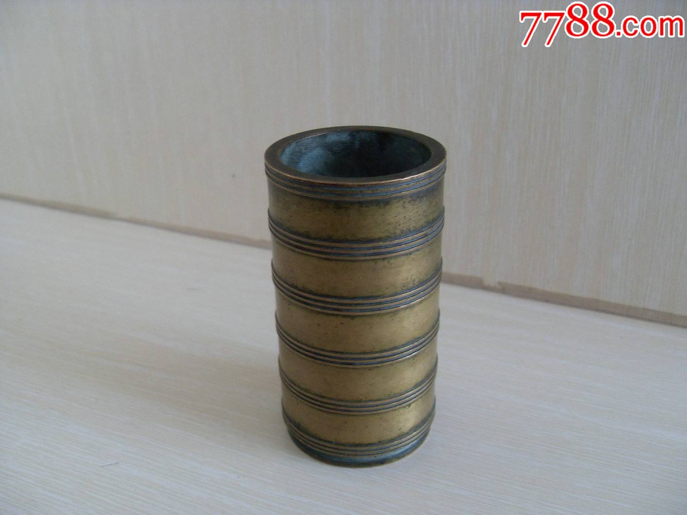 罕见的旋纹禅字竹节老铜香炉老笔筒