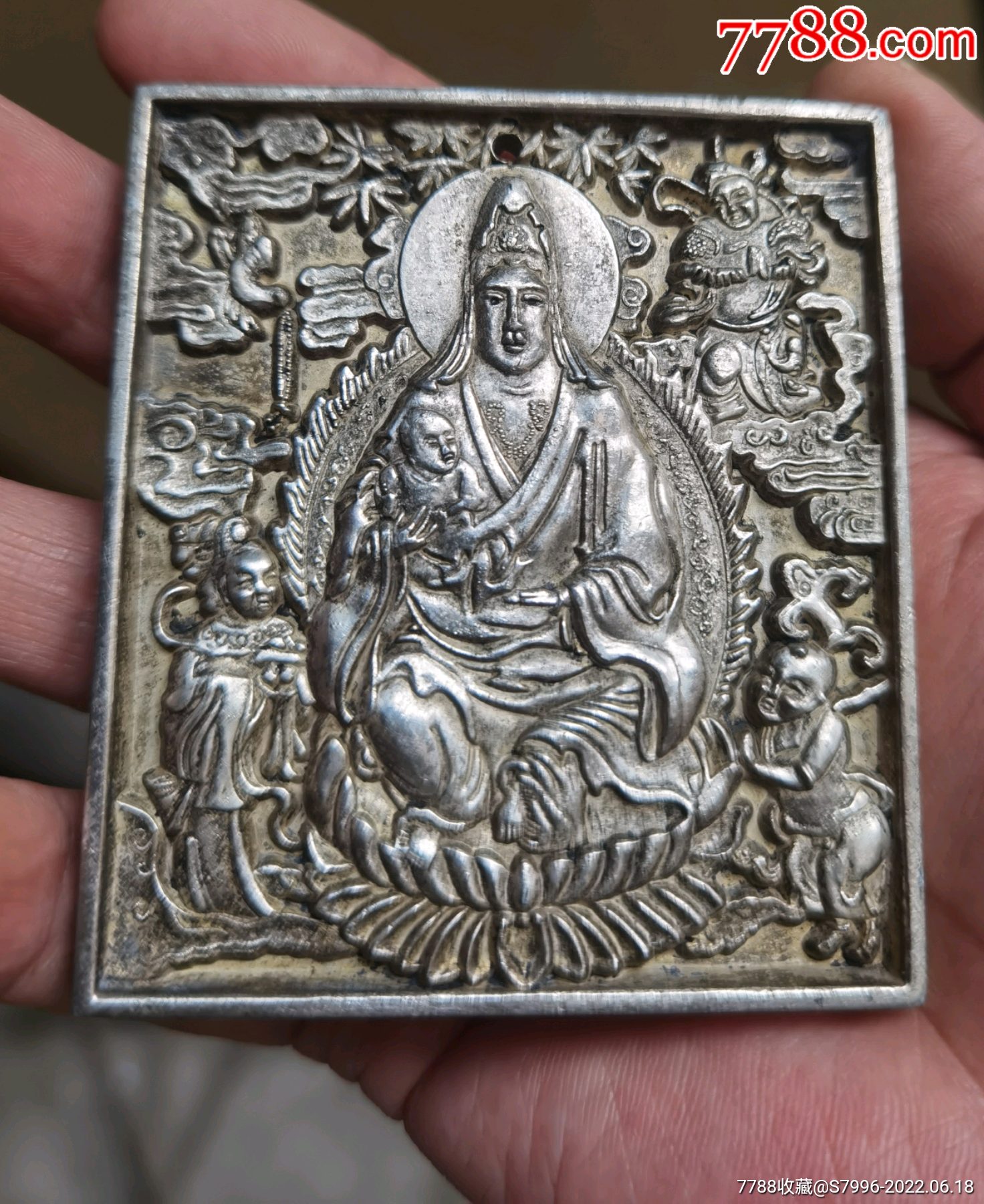 民国时期纯银送子观音老银吊牌-其他银器-7788旧书网