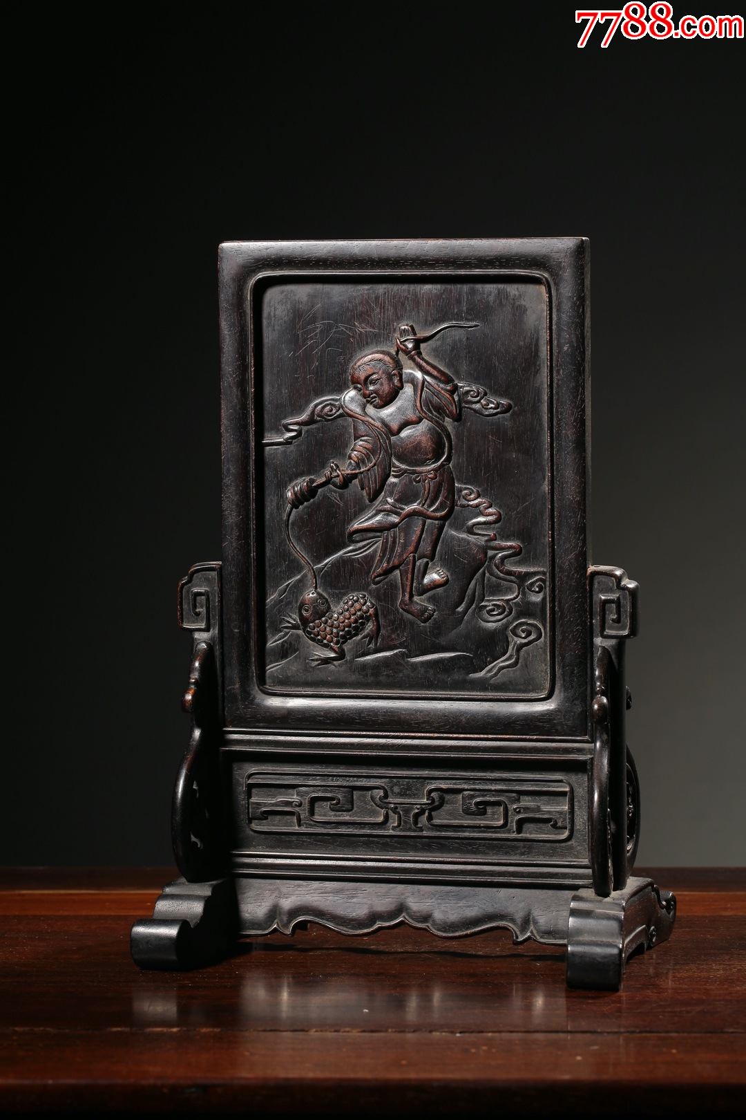 小叶紫檀刘海戏金蟾文房插屏