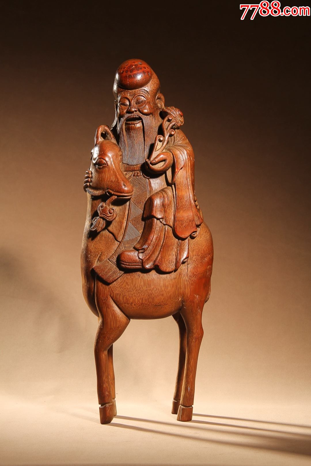 竹雕南极仙翁献寿文房摆件-竹雕像-7788商城__七七八八商品交易平台