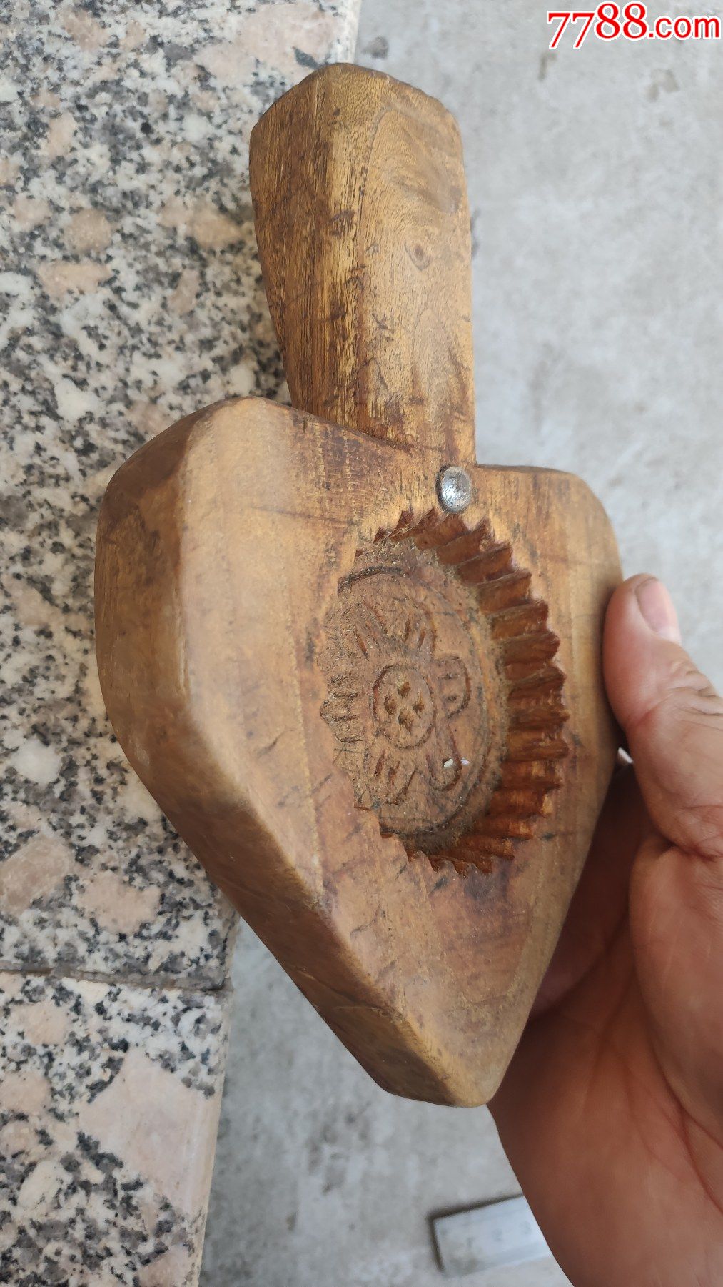 木质模具一个老的月饼模子模具吉祥图案桃形