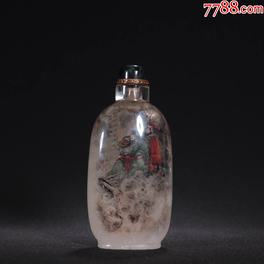 丁二仲款水晶内画水淹七军鼻烟壶