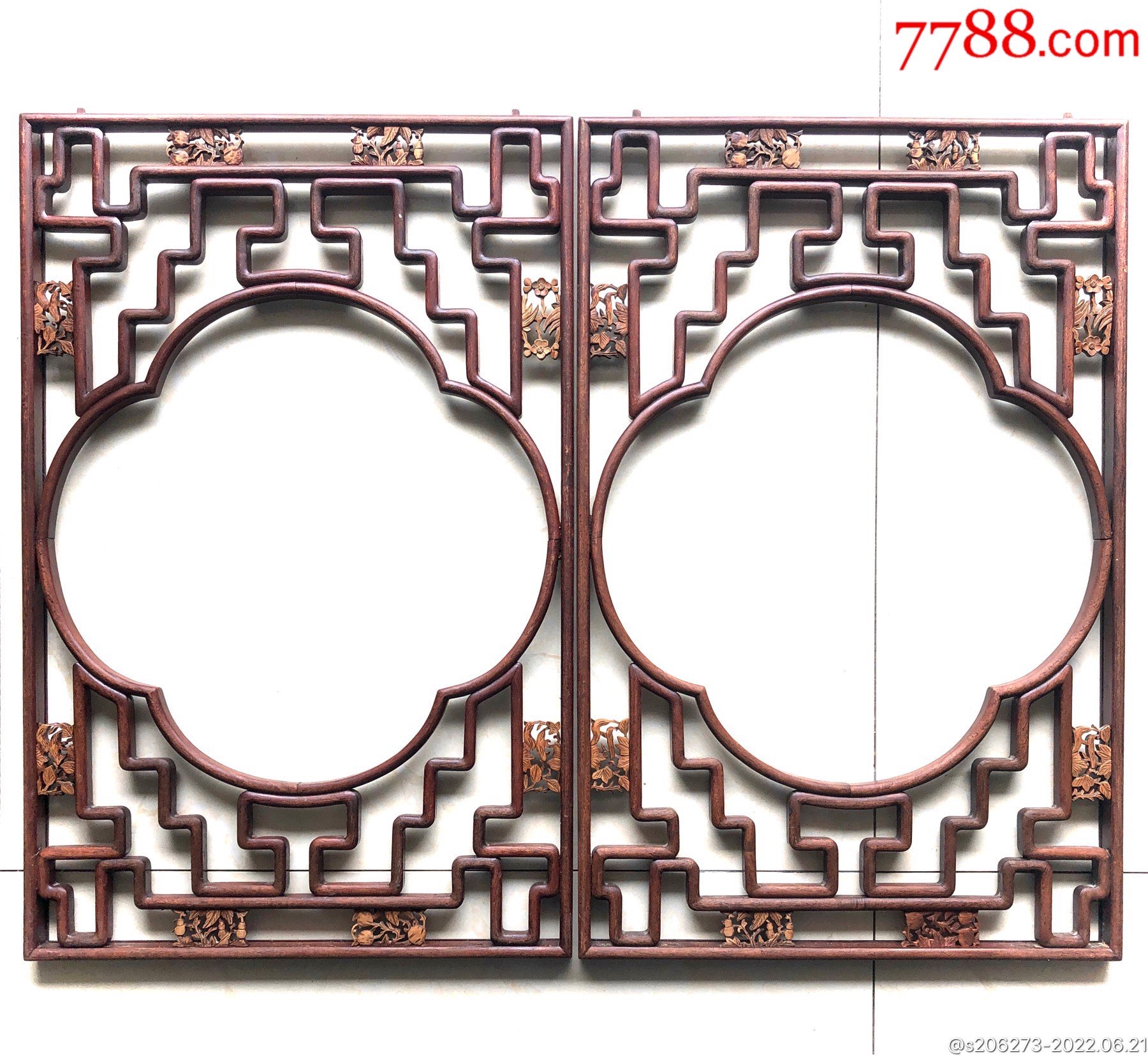 清代花梨木滿花節花窗畫框一對-價格:2200元-se877