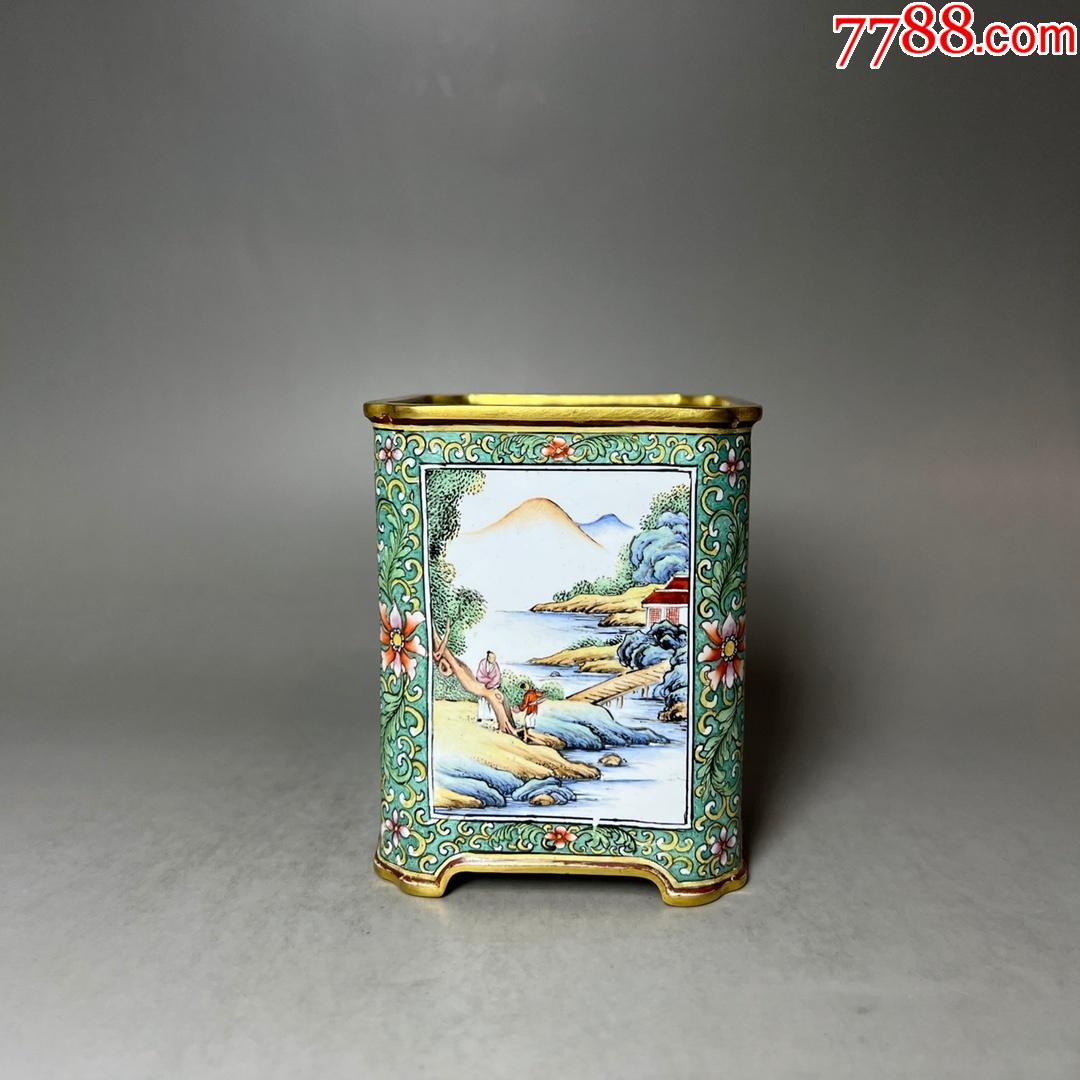 铜鎏金开光花鸟山水图笔筒_价格7500元_第1张_7788收藏__收藏热线