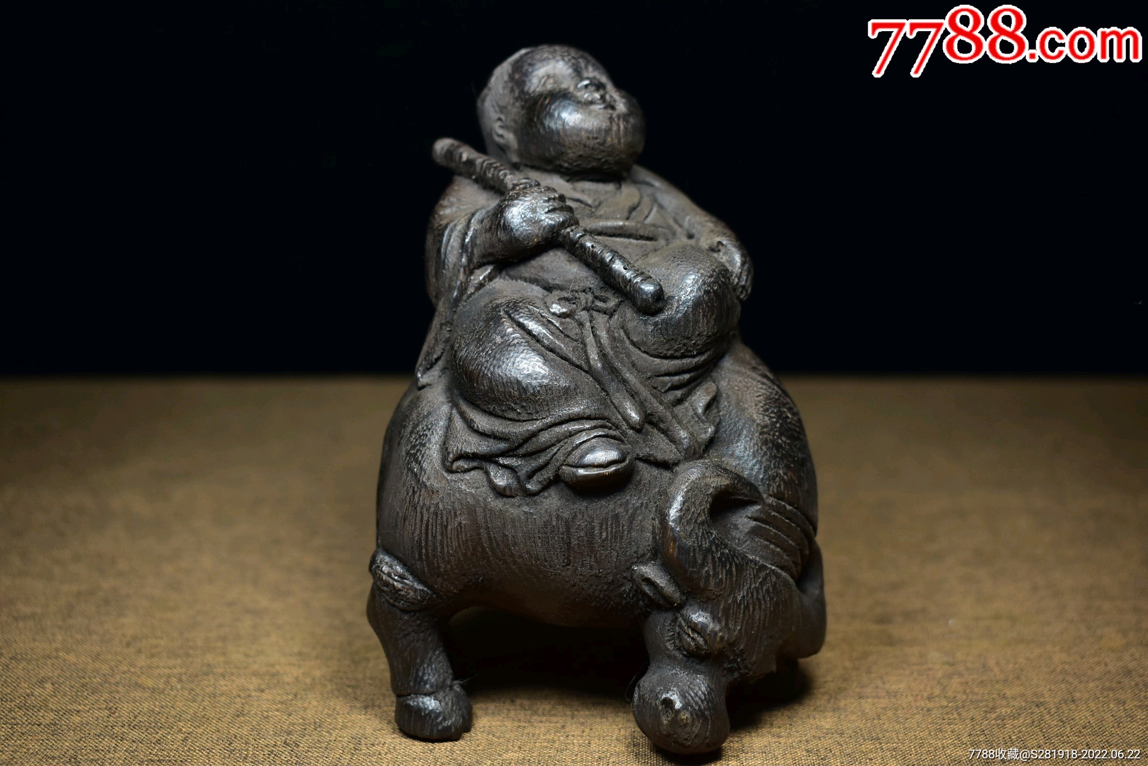 老沉香木雕刻童子牧牛摆件,香味自然重102克_价格950元_第1张_7788