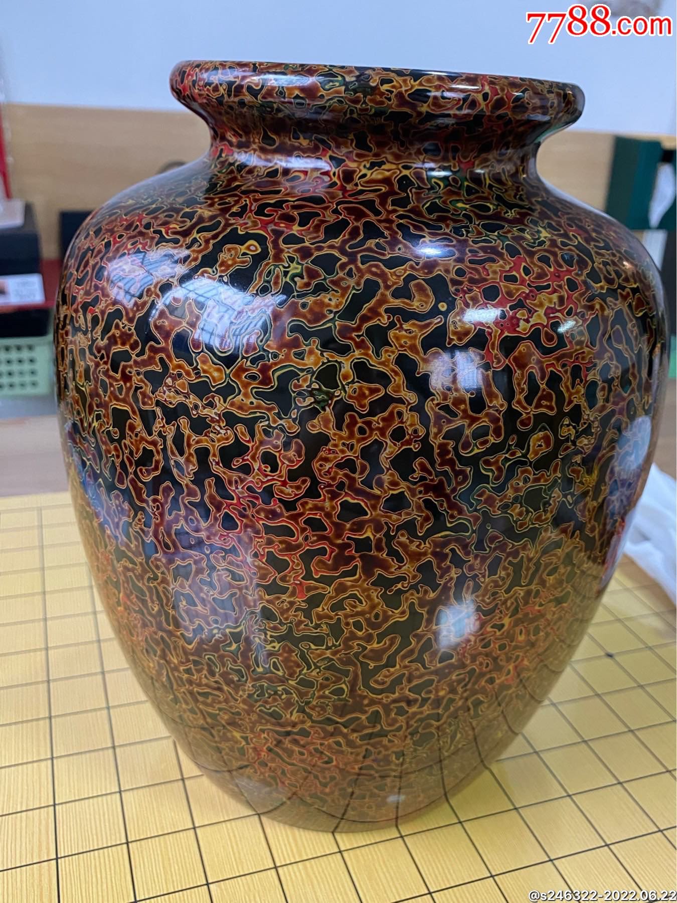 日本昭和时期一木挖犀皮漆菠萝漆"孤品"赏瓶-价格:18000元-se87823546