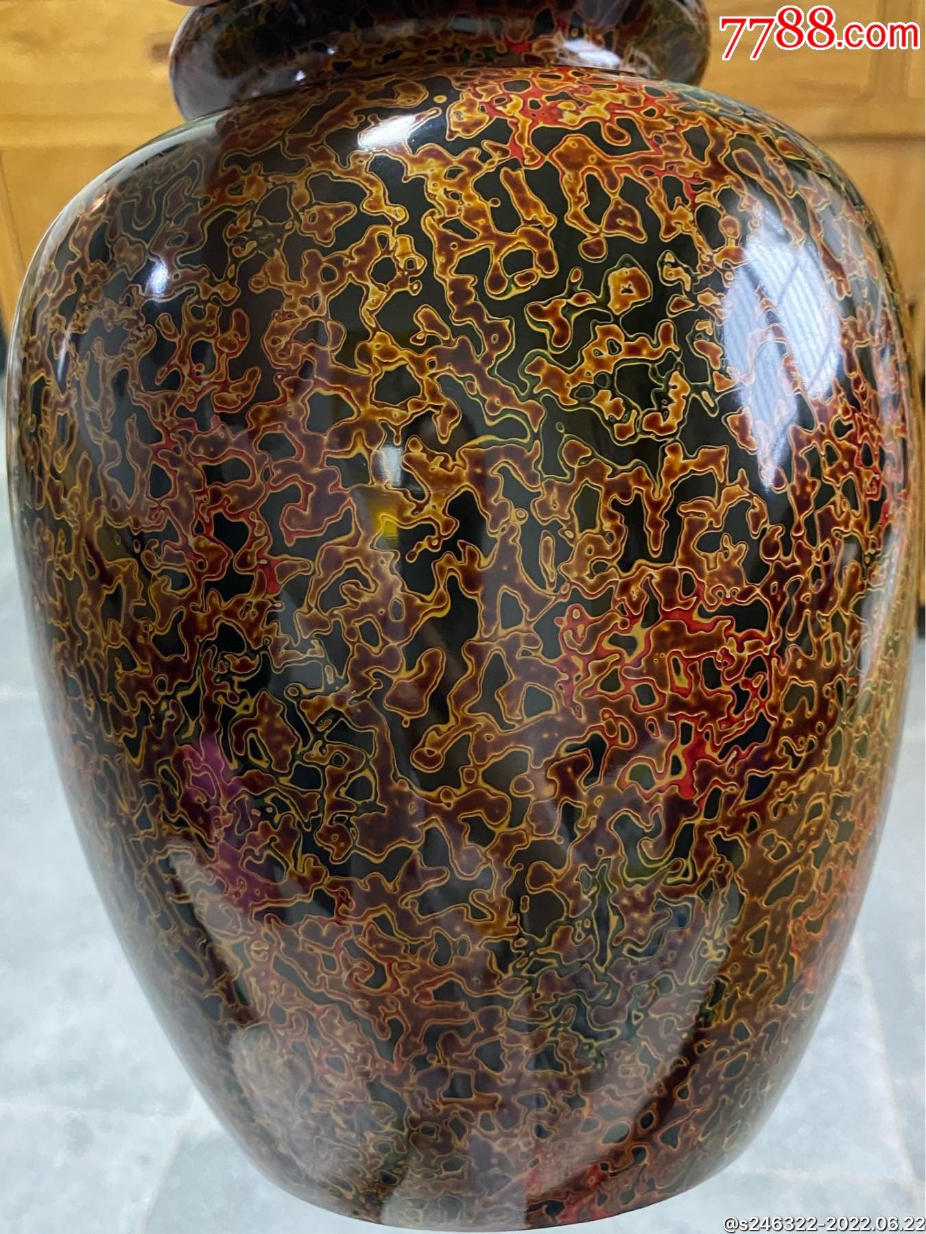 日本昭和时期一木挖犀皮漆菠萝漆"孤品"赏瓶-价格:18000元-se87823546