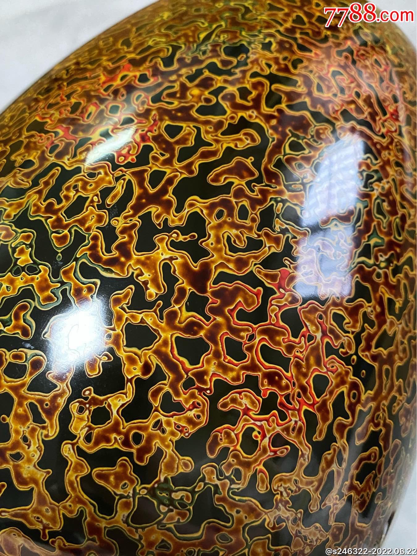日本昭和时期一木挖犀皮漆菠萝漆"孤品"赏瓶-价格:18000元-se87823546