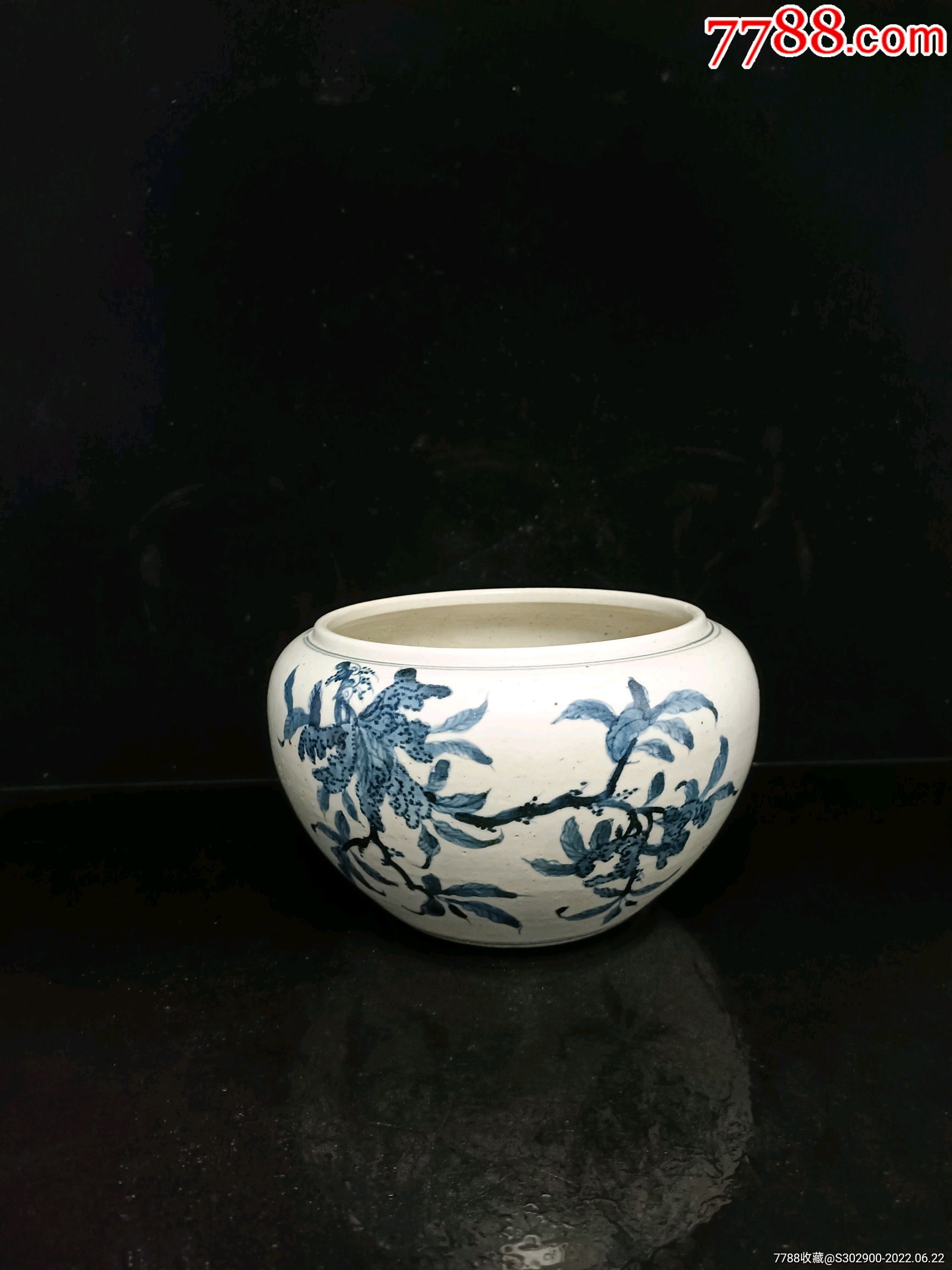 青花石榴纹笔洗高11x18