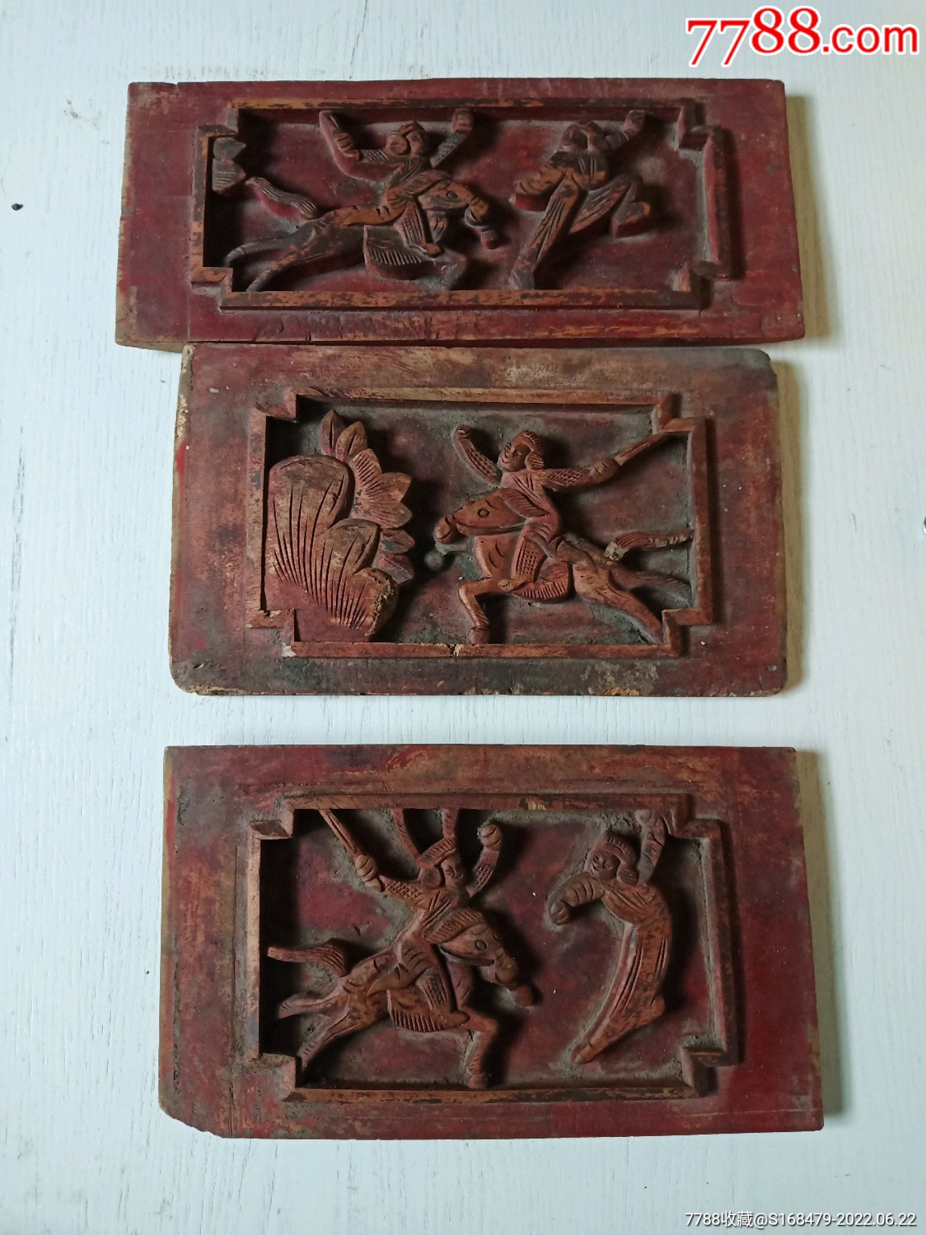 民国刀马人高浮雕木板一套3块