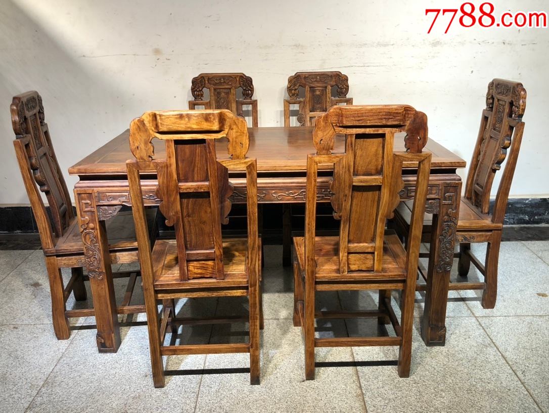 黄花梨餐桌七件套_其他木艺家具_图片价格_收藏鉴定_7788钱币网