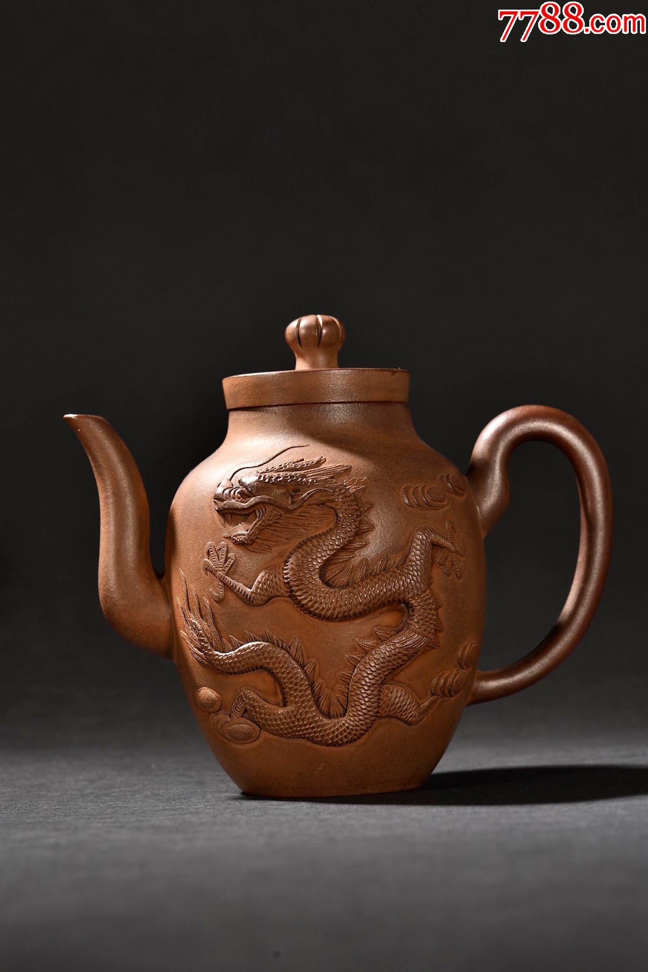 紫砂段泥祥龙戏珠茶壶