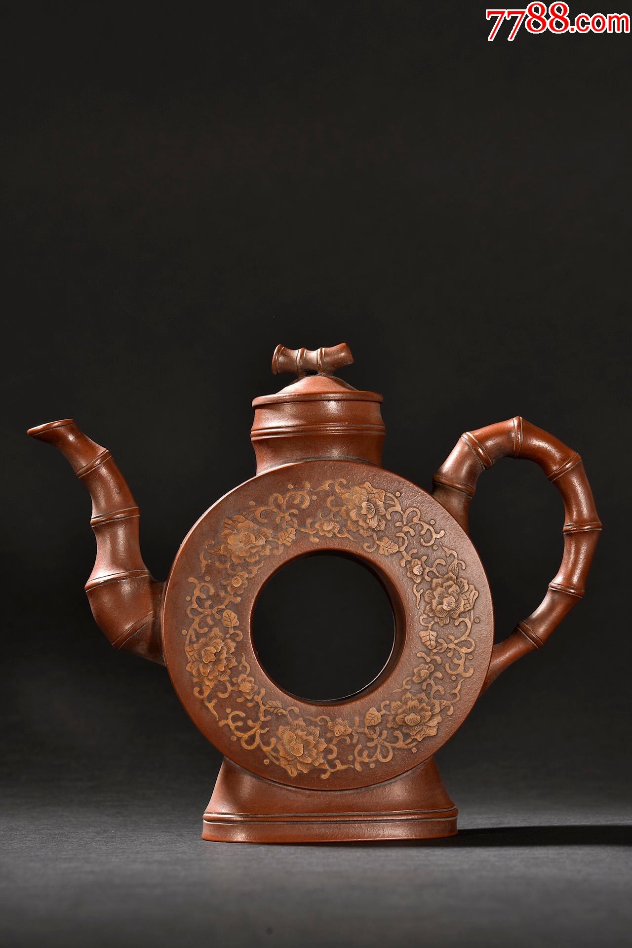 紫砂清水泥福寿竹酒壶