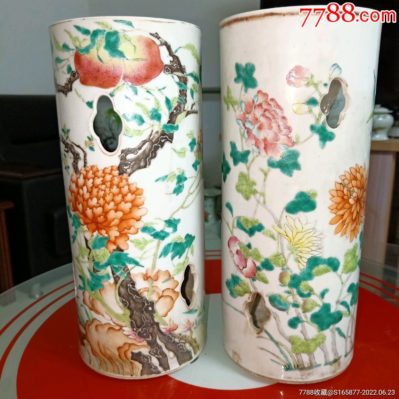 清代粉彩花花卉帽筒一对包老保真收藏品_价格820元_第1张_7788收藏