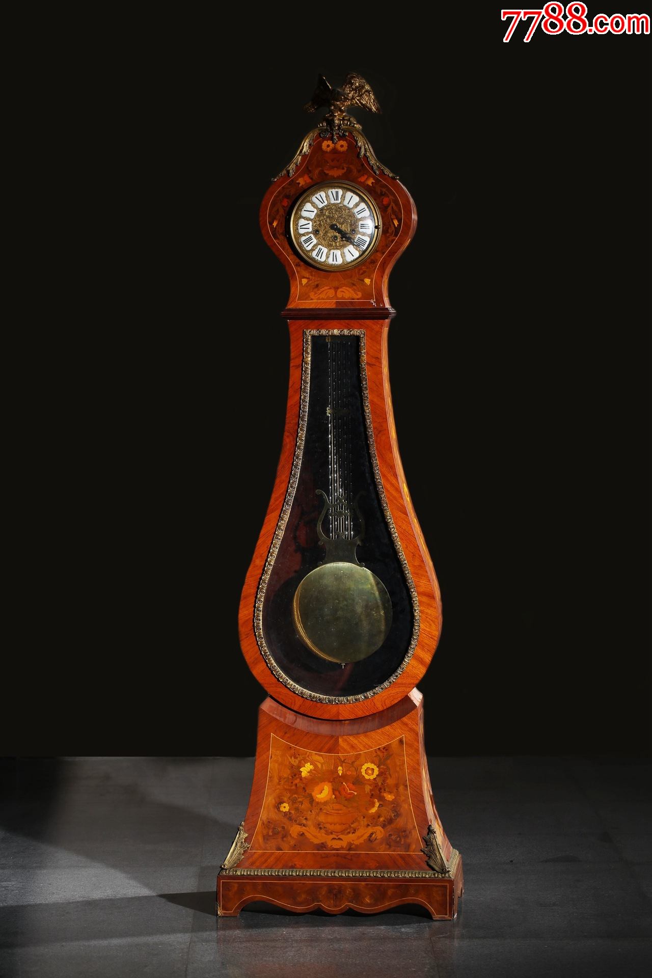 海外回流19世纪初木胎描金嵌螺钿铜像立钟德国机芯