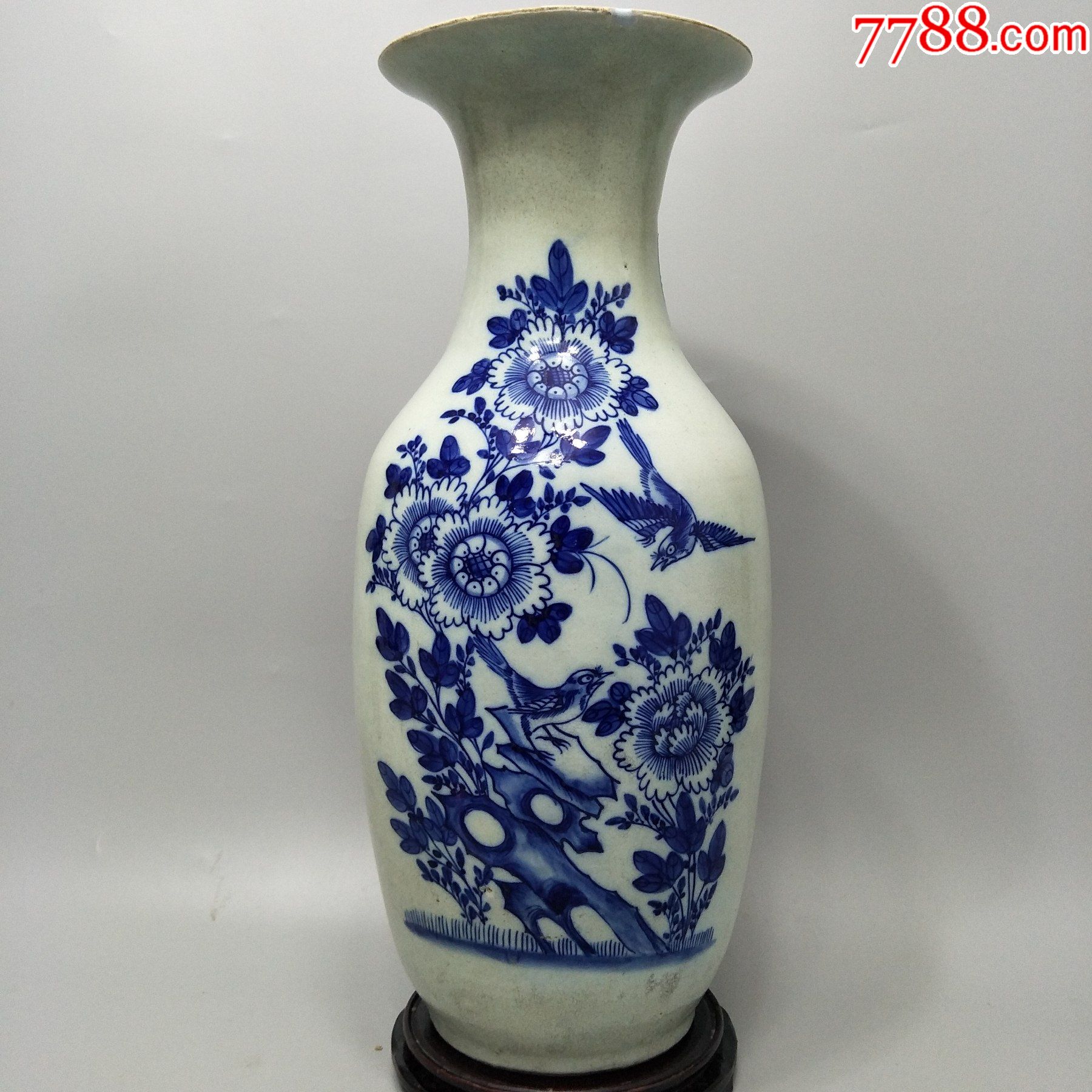 清代北方青花300件花鸟大瓶器型硕大画工精细口冲掉耳其余完好包老