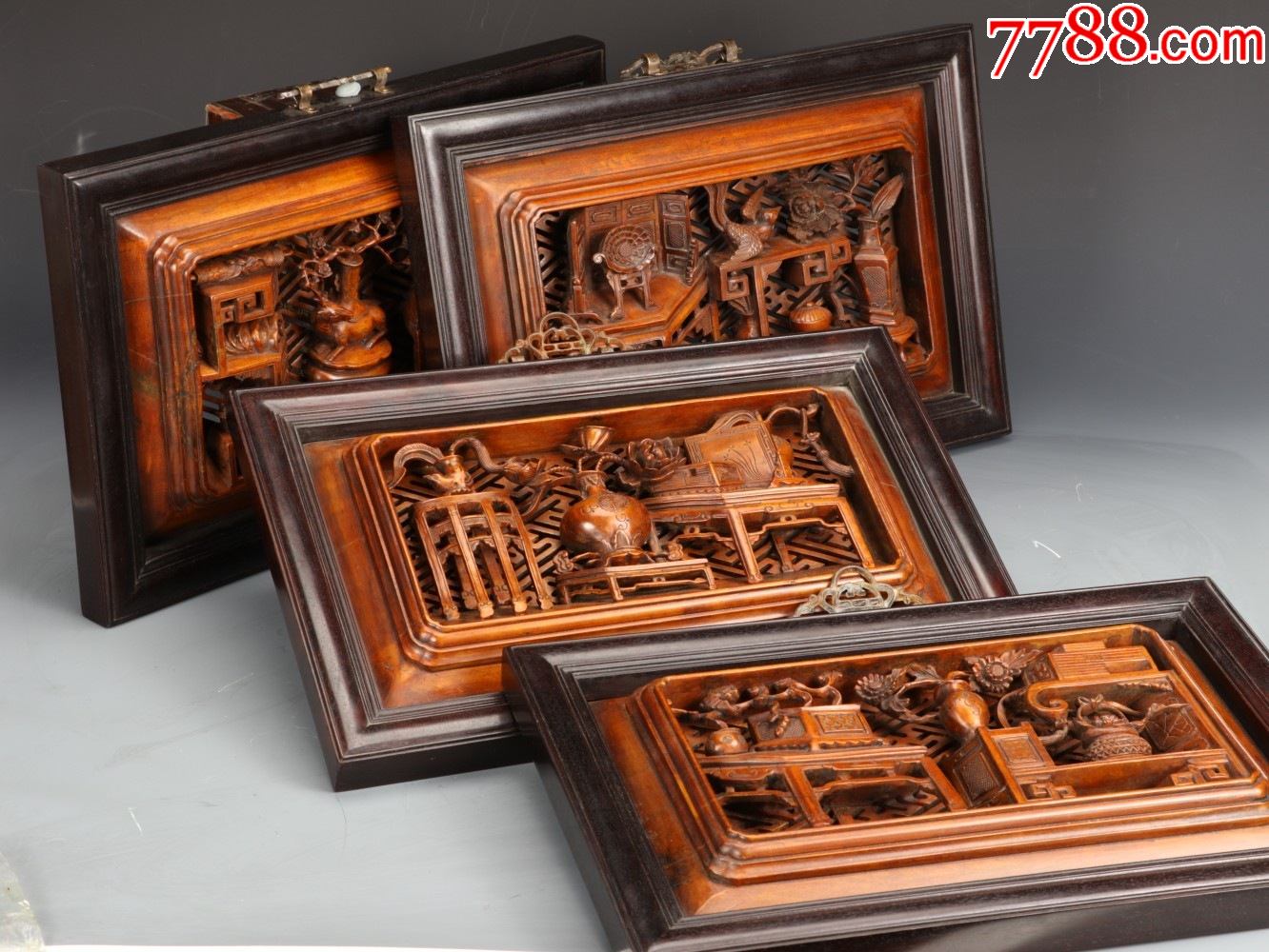 黄杨木镂雕清供花卉纹挂屏四件_价格26000元_第1张_7788收藏__收藏