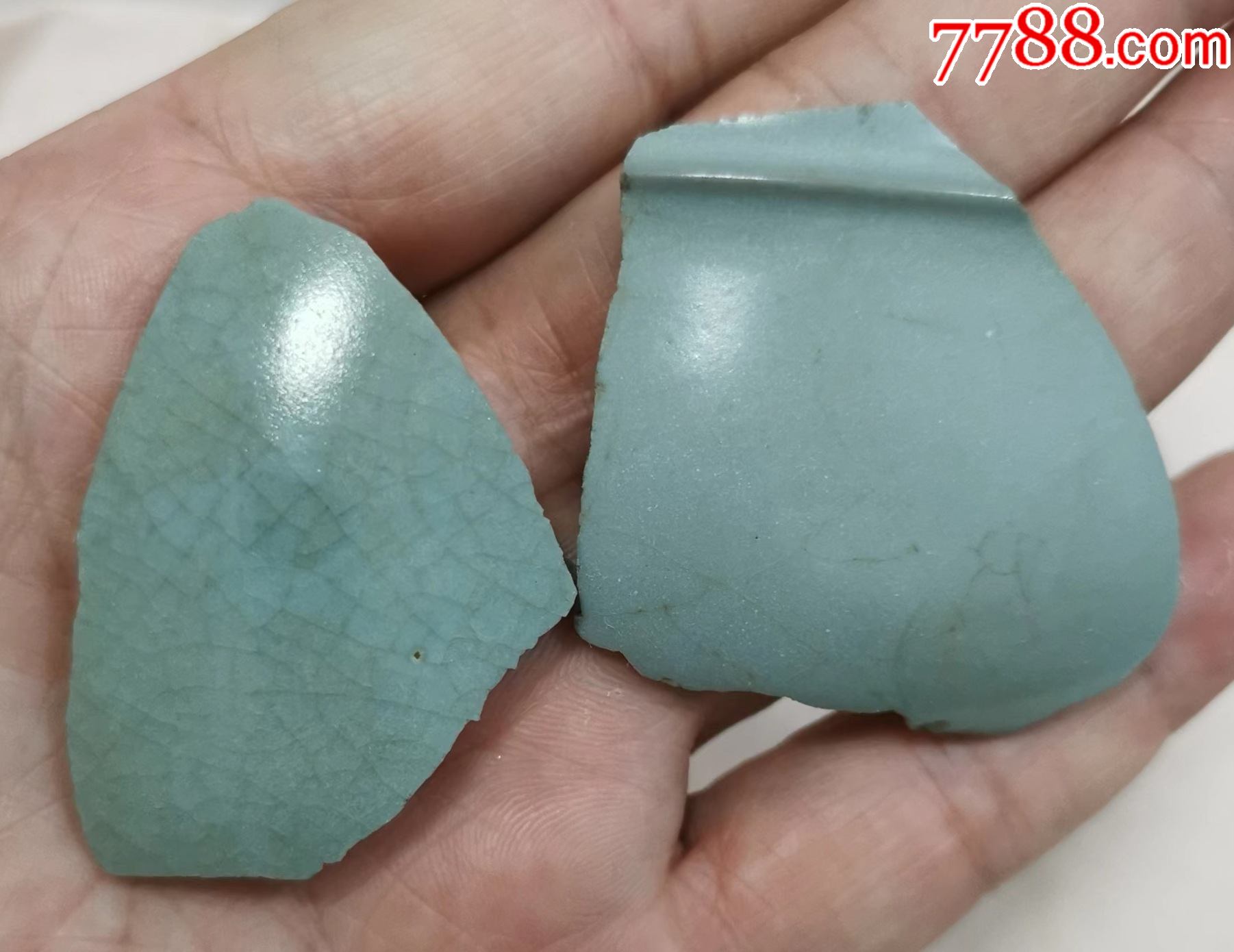 北宋汝窑天青釉旋纹炉瓷片2片h