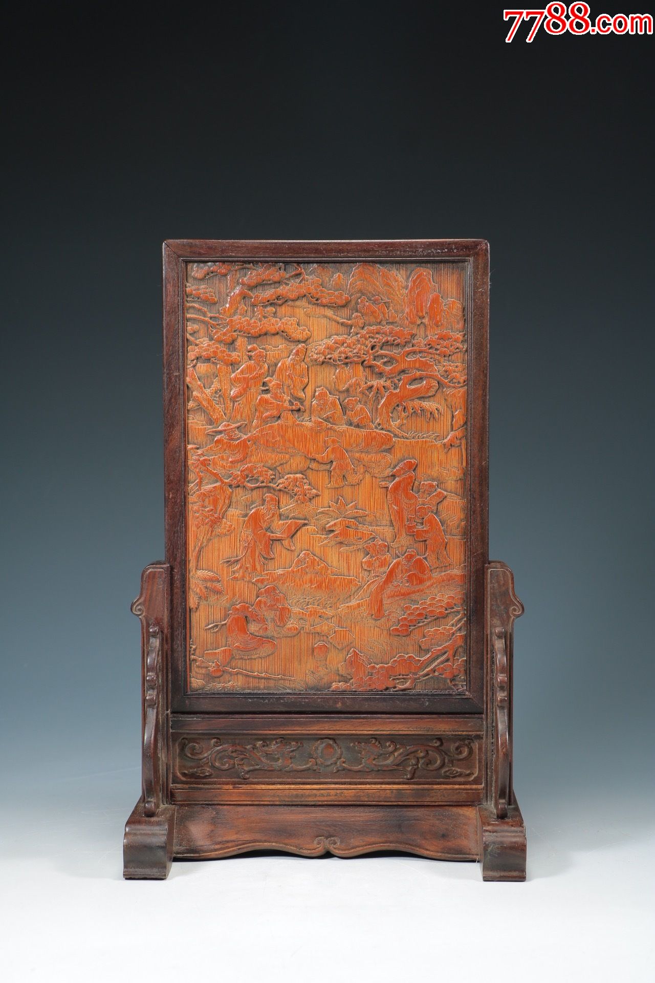 竹雕香山水人物图插屏