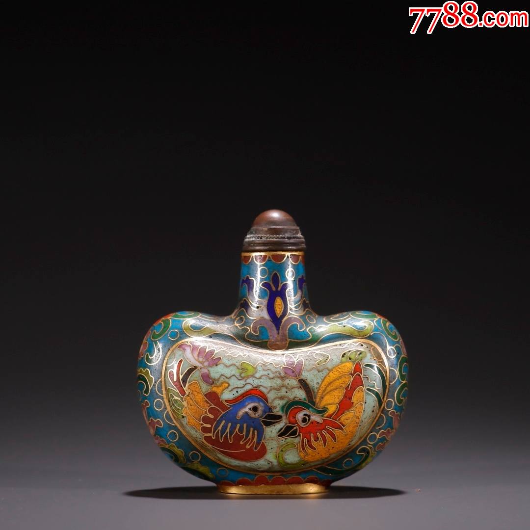 铜胎掐丝珐琅彩鸳鸯纹鼻烟壶