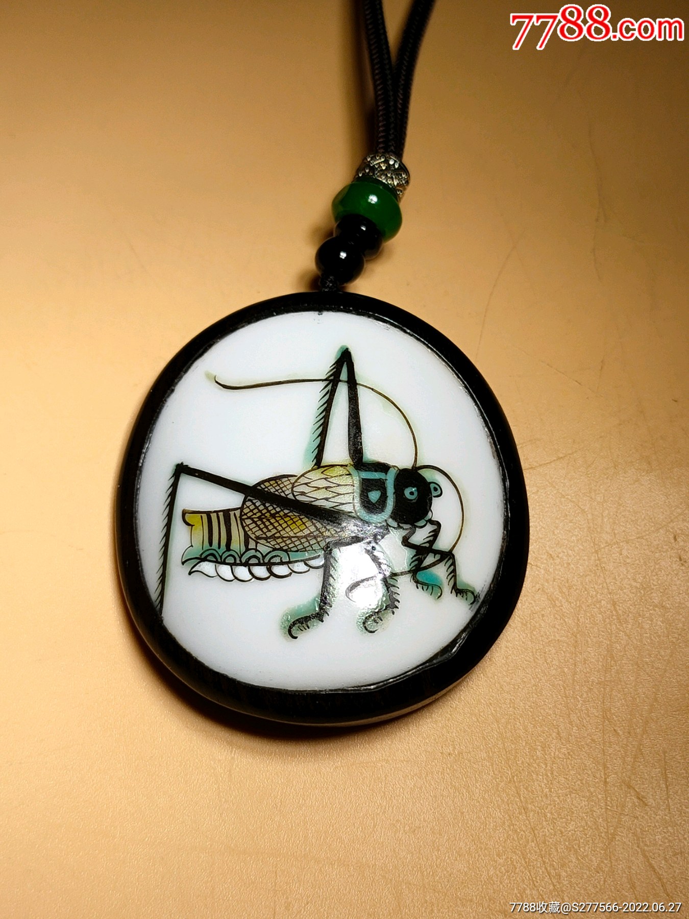 清代粉彩"蝈蝈"纹瓷片镶嵌紫光檀挂牌_价格138元_第1张_7788收藏