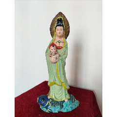 【佛像摆件收藏】怀抱婴儿脚踩鲤鱼的观世音菩萨佛像贡品老摆件(se8