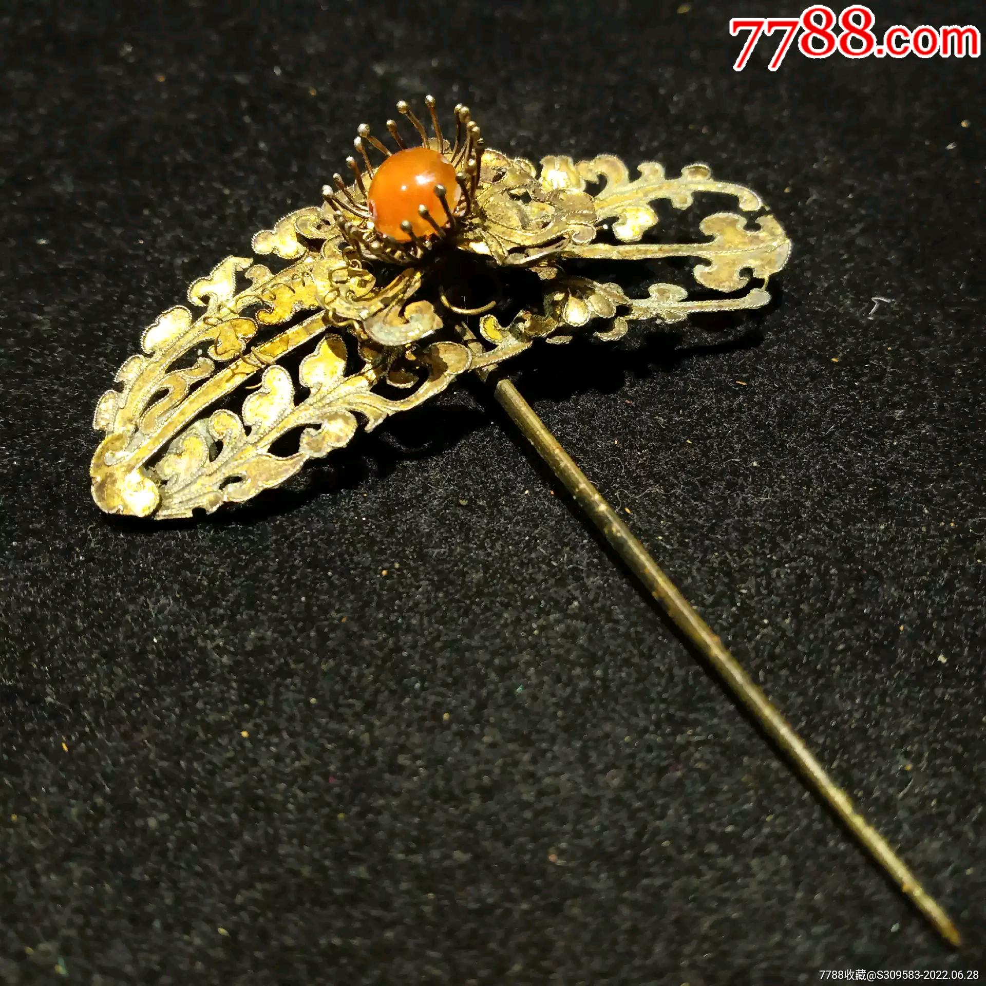 清代银鎏金镶多宝宝石发簪簪子_银簪/银钗_第1张_7788瓷器