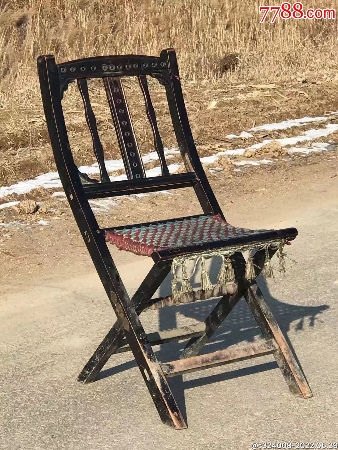 民国时期槐木交椅完整牢固尺寸383077