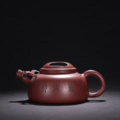 陈挺生款紫砂开窗山水房屋风景泥绘纹壶