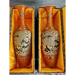 稀少早期精美细丝竹编花瓶一对(超薄瓷胎经典器型竹编精细非常精美品好