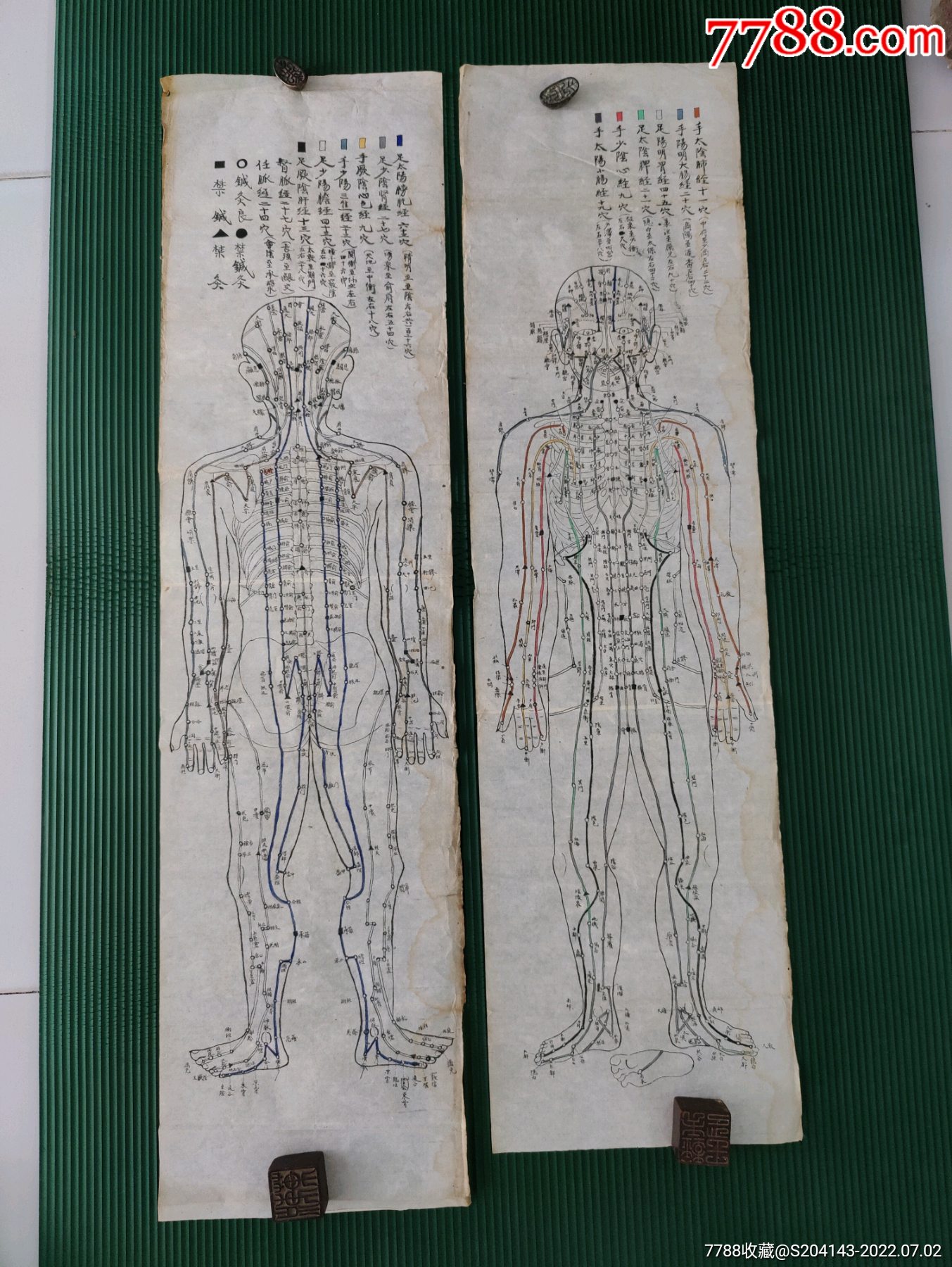稀见中医文献特大手绘针灸挂图一套手绘的特别细腻收藏价值高品相如图