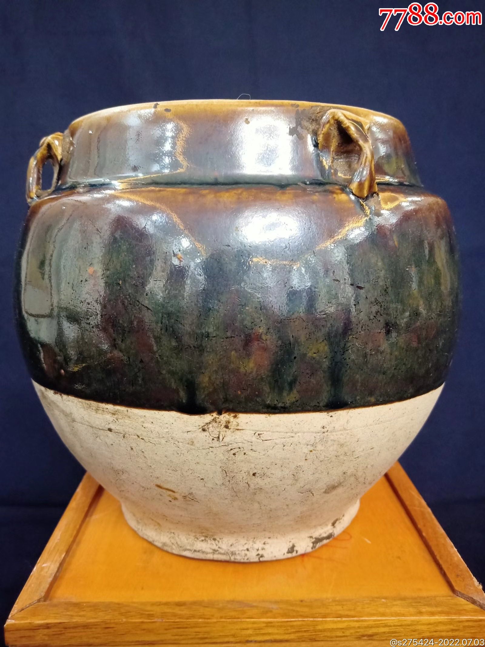 清代四耳撒金釉酱釉罐花盆水缸摆件怀旧民俗古玩老物件瓷器
