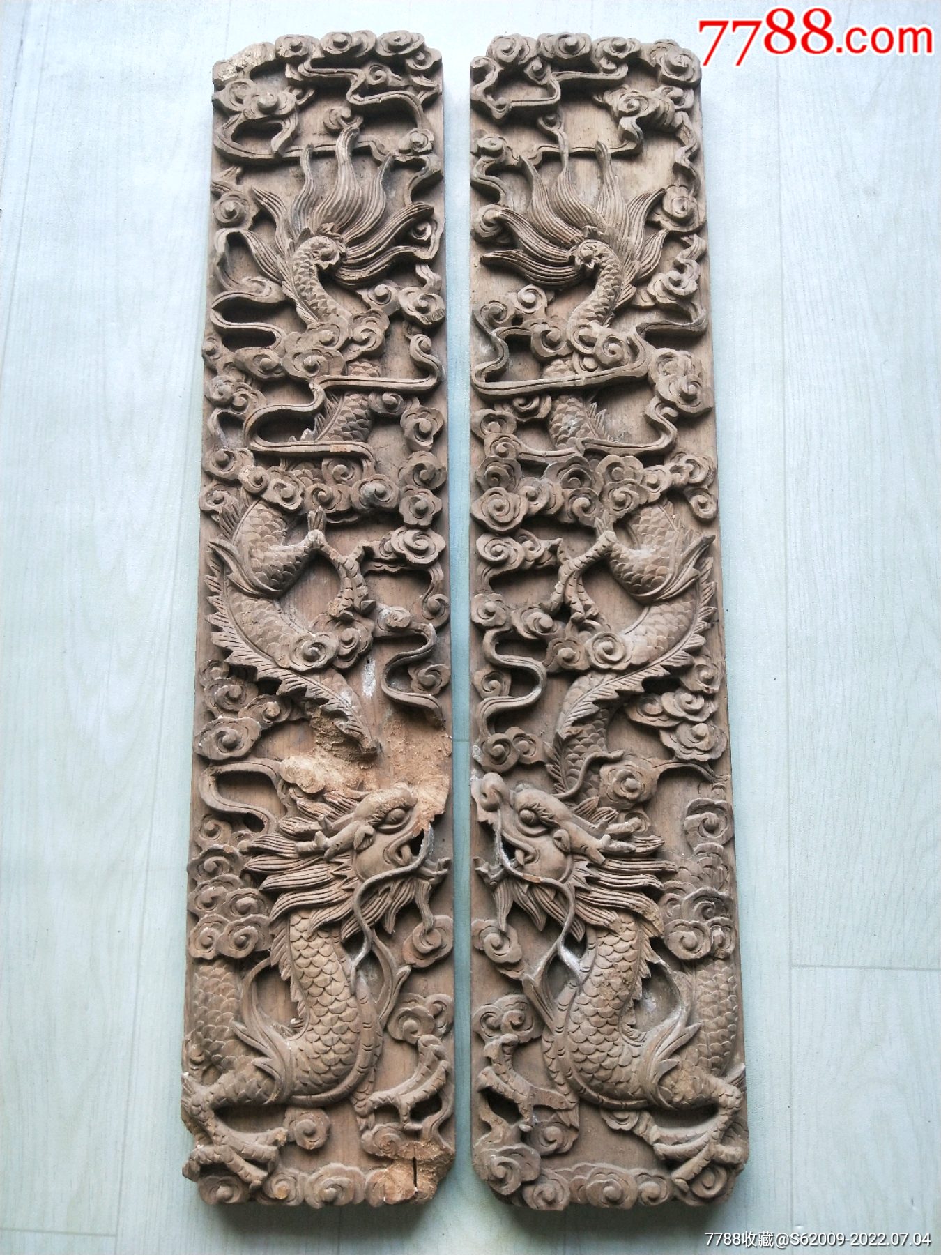 民国至建国初雕刻云龙纹花板一对-价格:380元-se88055183-木雕花板