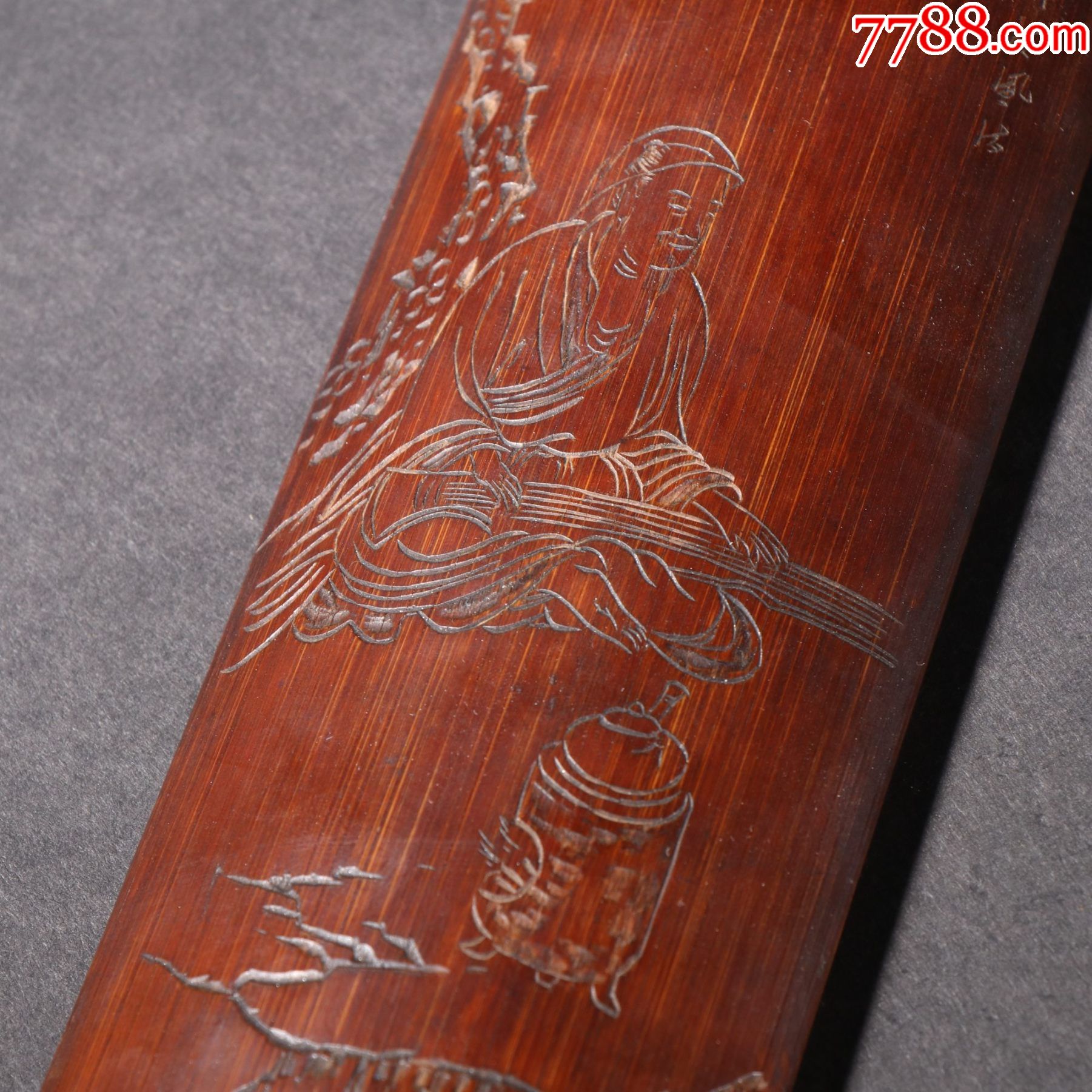 旧藏老竹刻人物故事臂搁。规格：长30㎝宽7㎝重134g-价格:4500元-se88078668-笔架/笔搁-零售-7788收藏__收藏热线