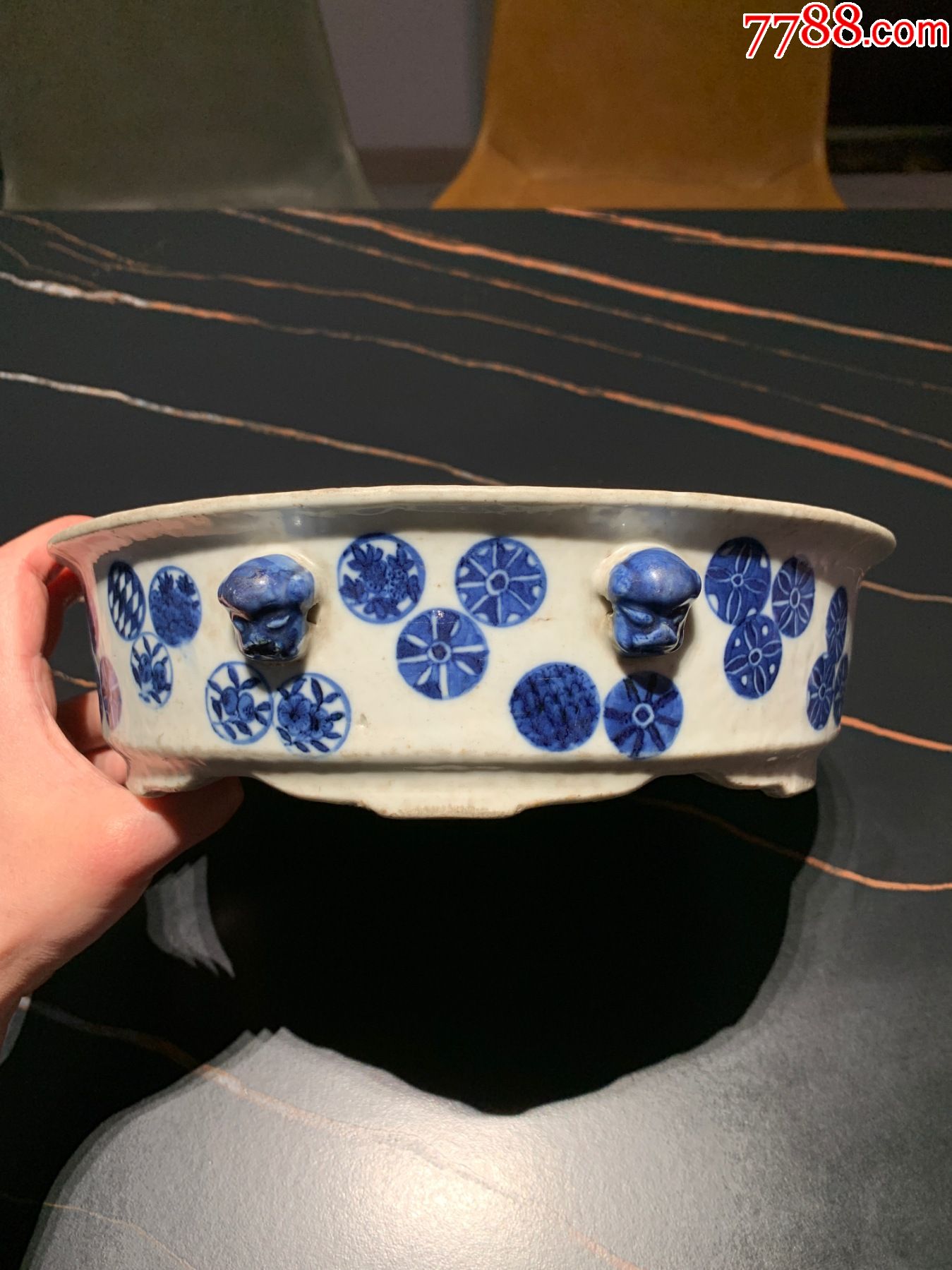 清代大型青花皮球花水仙盆-价格:2600元-se88116495-青花瓷-零售-7788