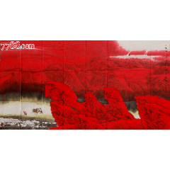 品墨斋山东美协会员黄辉丈二万壑烟岚春雨后千峰争翠朝阳中