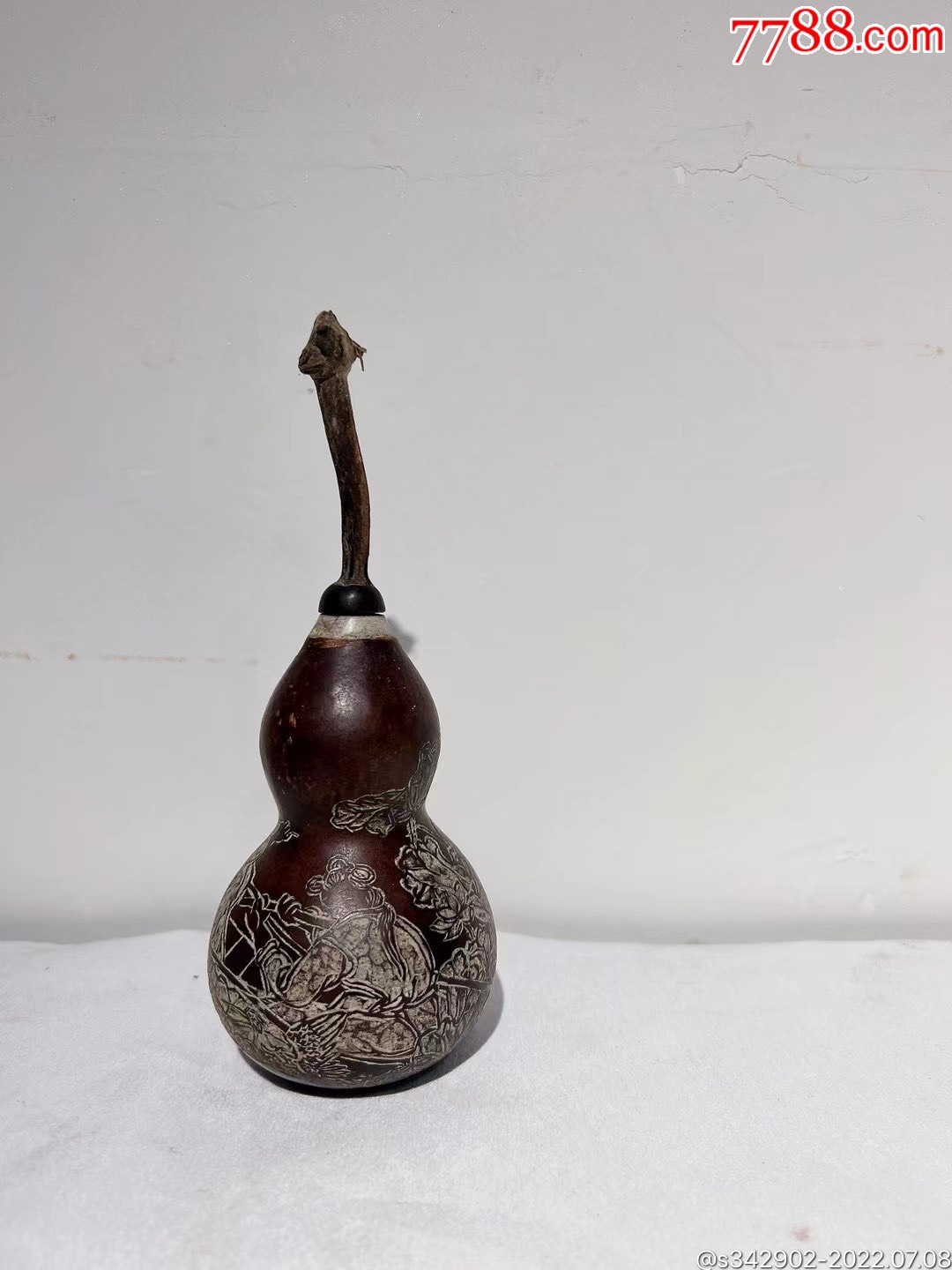 稀少珍品 極細工 文房扁額 旧蔵 L0306 古美術品 天然木 清 【景福】葫蘆（福祿）扁額 機上品 木製